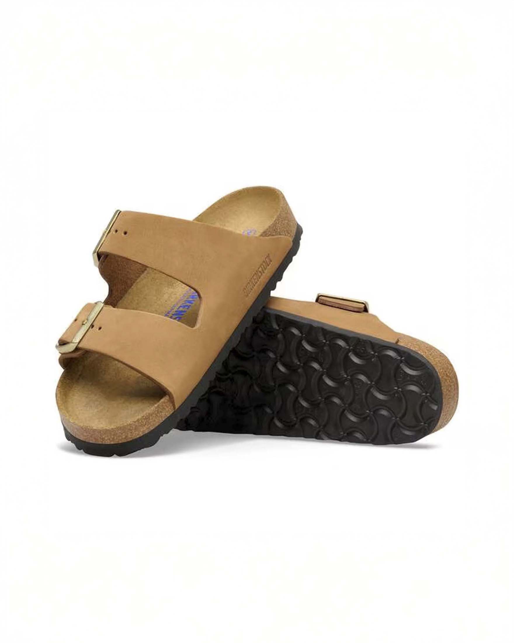 Sandali Arizona Birkenstock color cuoio in pelle nabuk oliata con doppia fibbia image