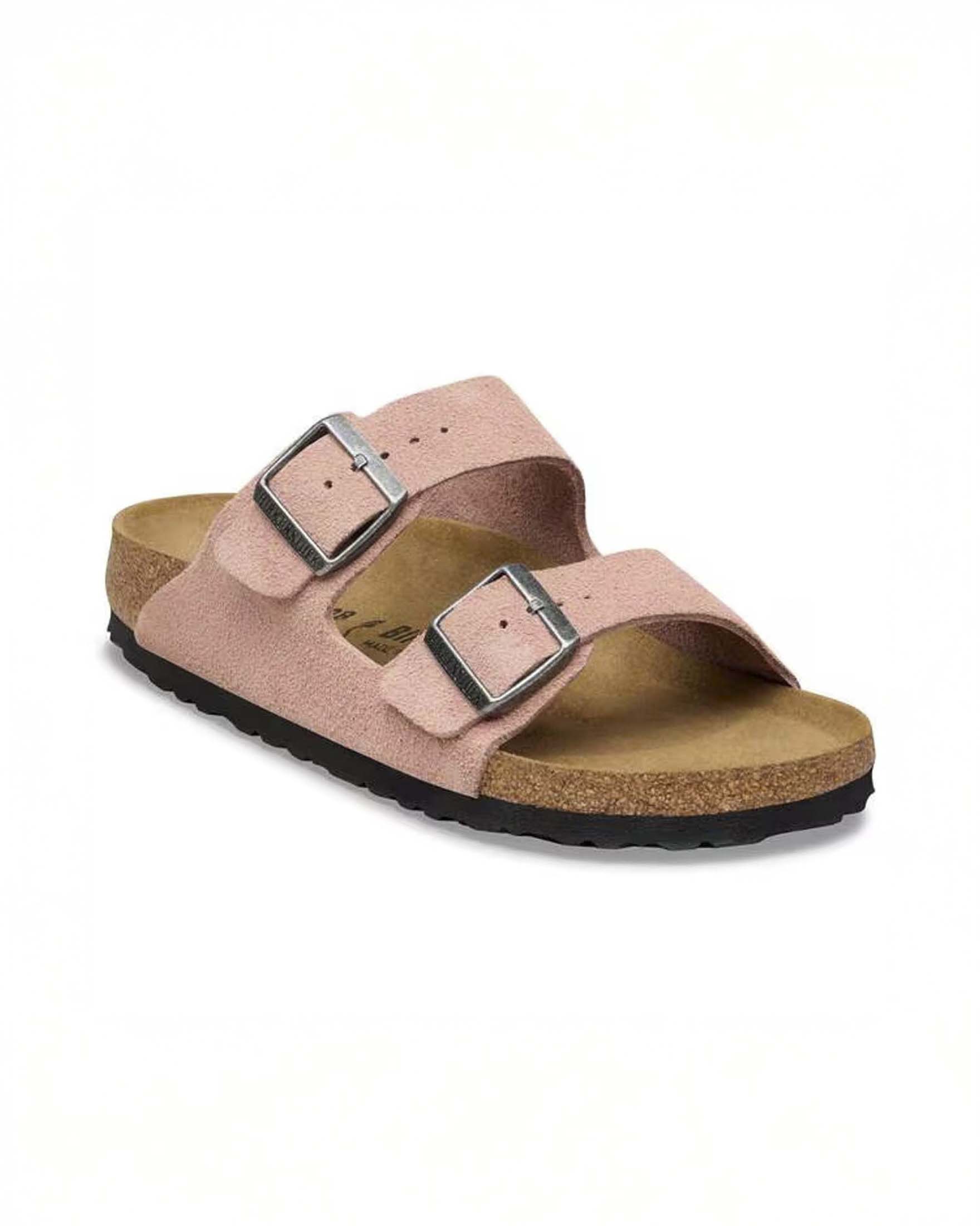 Sandalo Arizona Birkenstock in suede color rosa con doppia fascetta