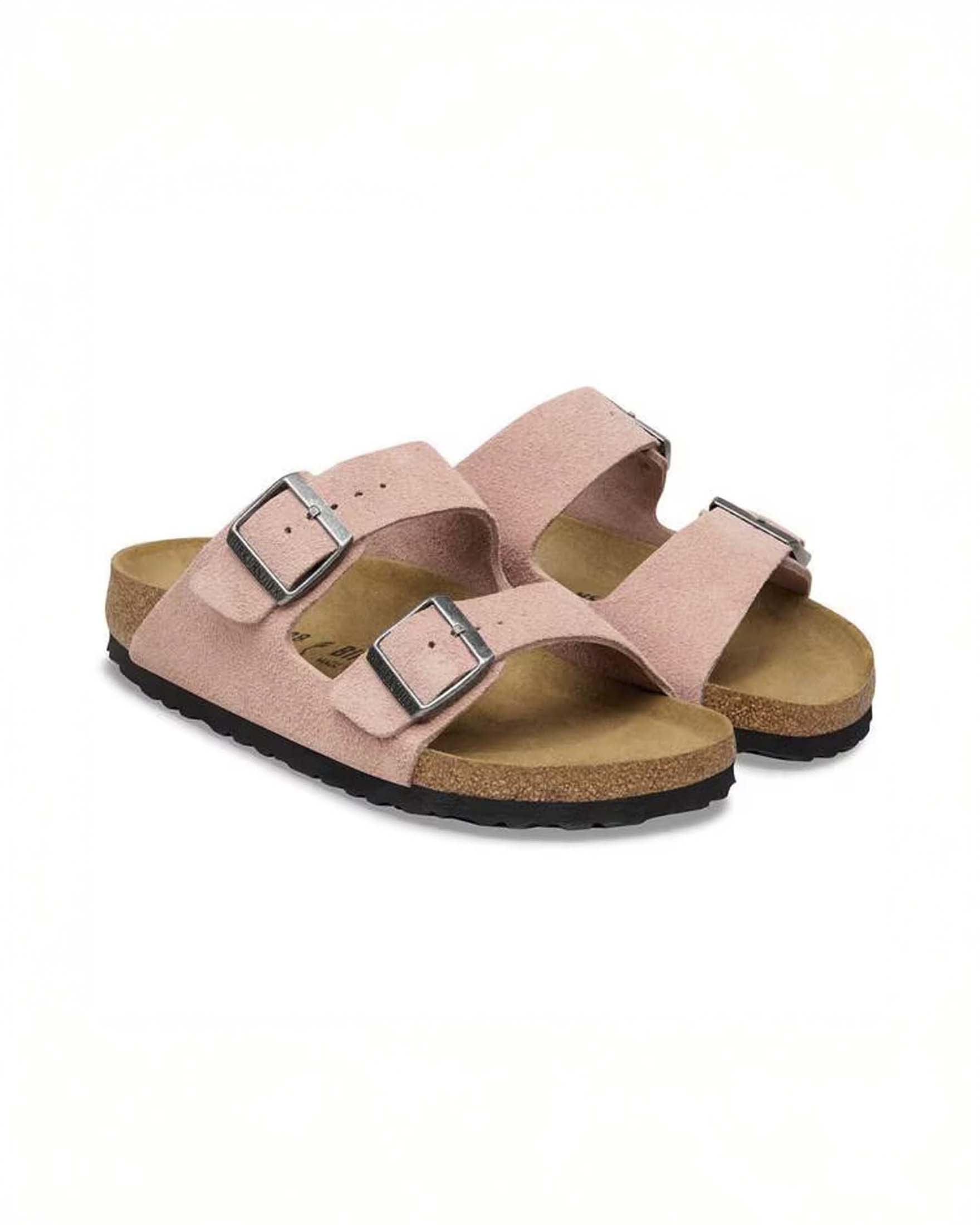 Sandalo Arizona Birkenstock in suede color rosa con doppia fascetta image