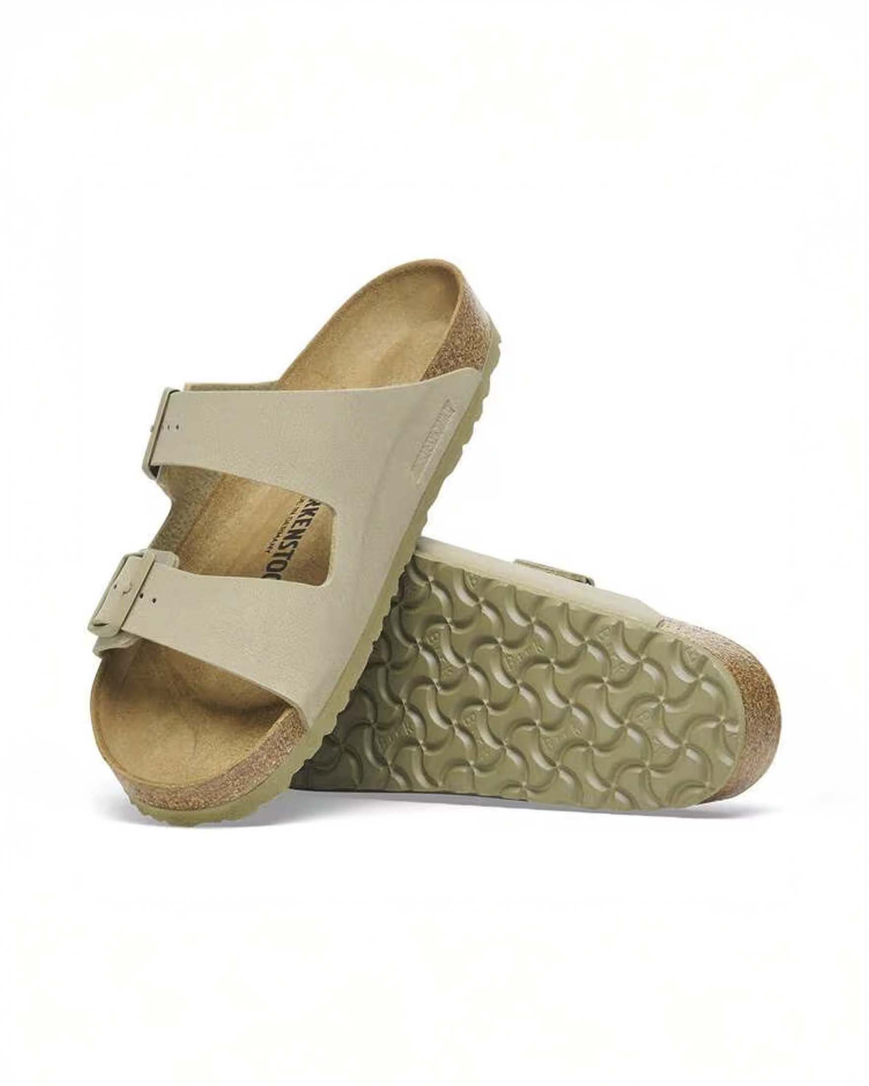 Sandalo Arizona Birkenstock in nabuk color khaki con doppia fascetta e fibbie in metallo image