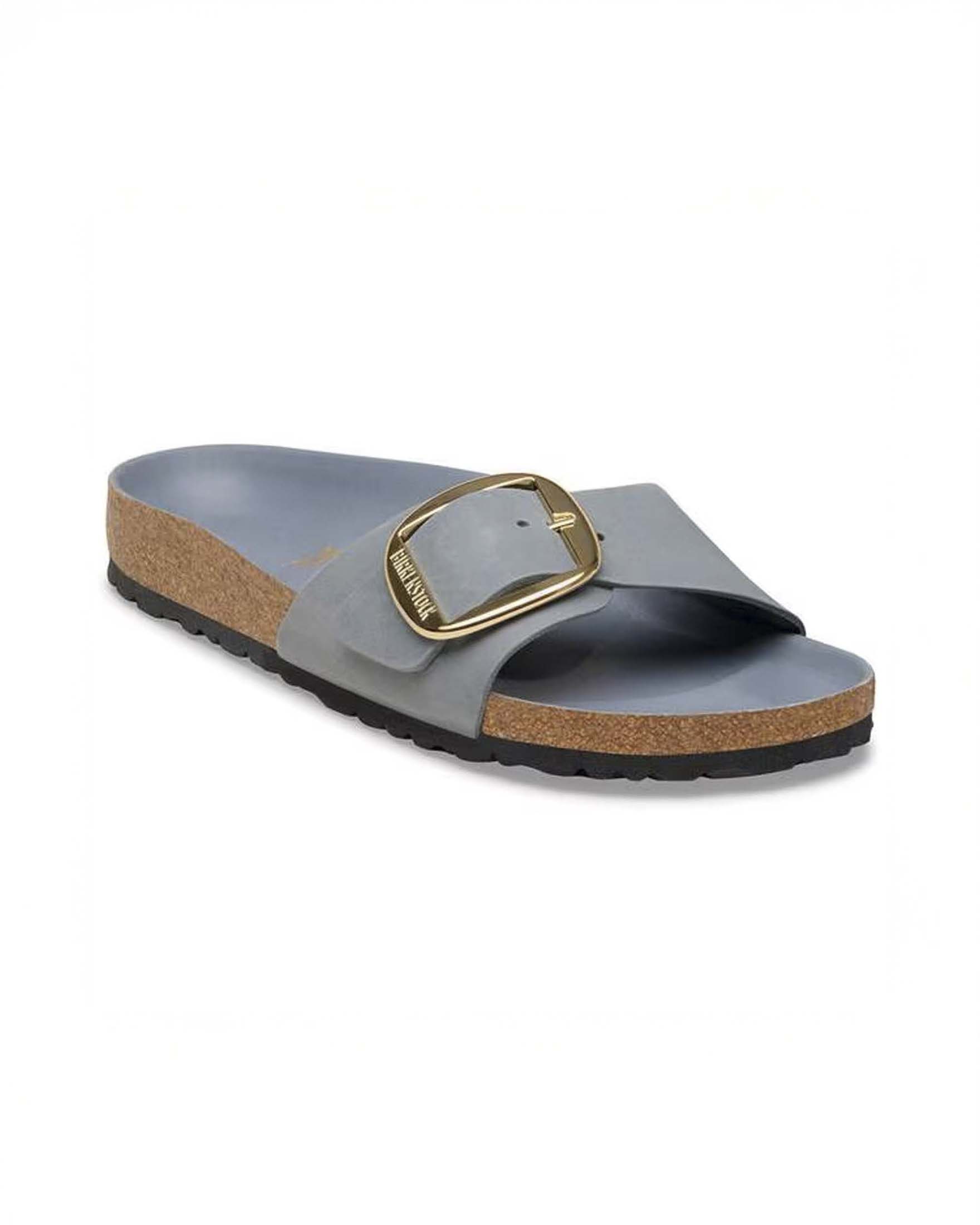 Birkenstock — Sandalo Madrid Big Buckle Birkenstock color avorio in pelle oliata a singola fascia e fibbia oro