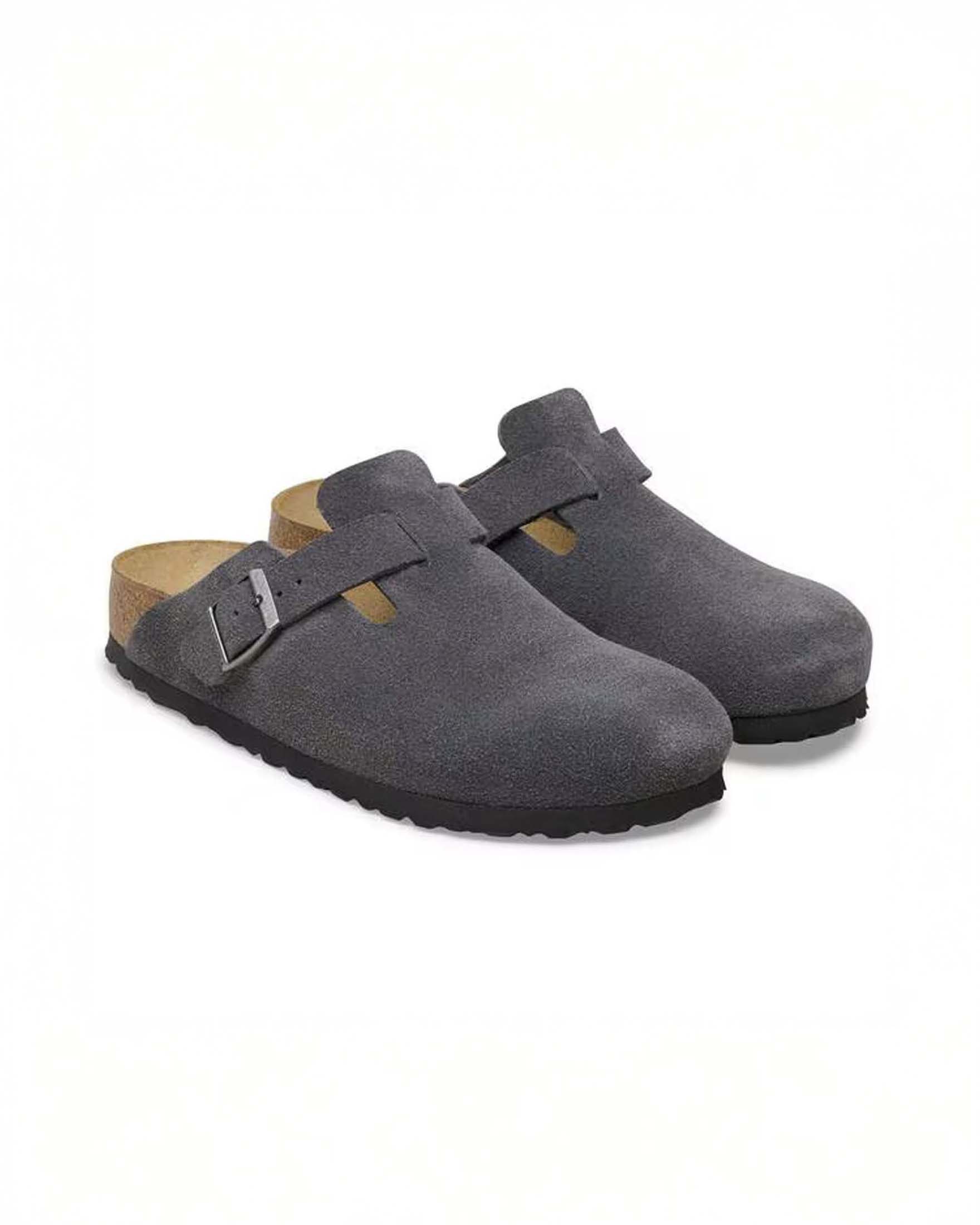 Sandalo Boston grigio Birkenstock in pelle scamosciata e plantare Soft Footbed image