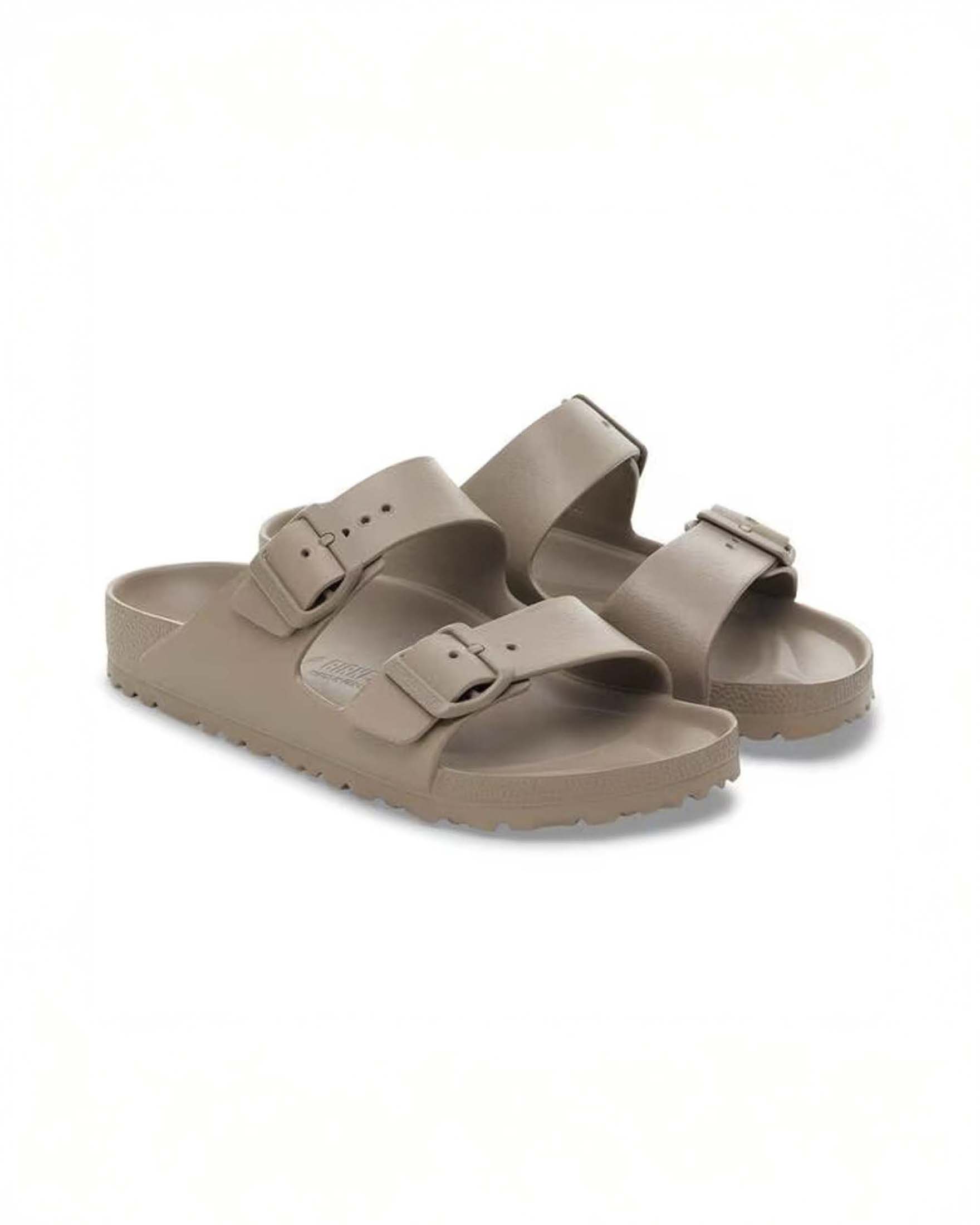 Sandalo Arizona Birkenstock color taupe con doppia fascetta e fibbie tono su tono image
