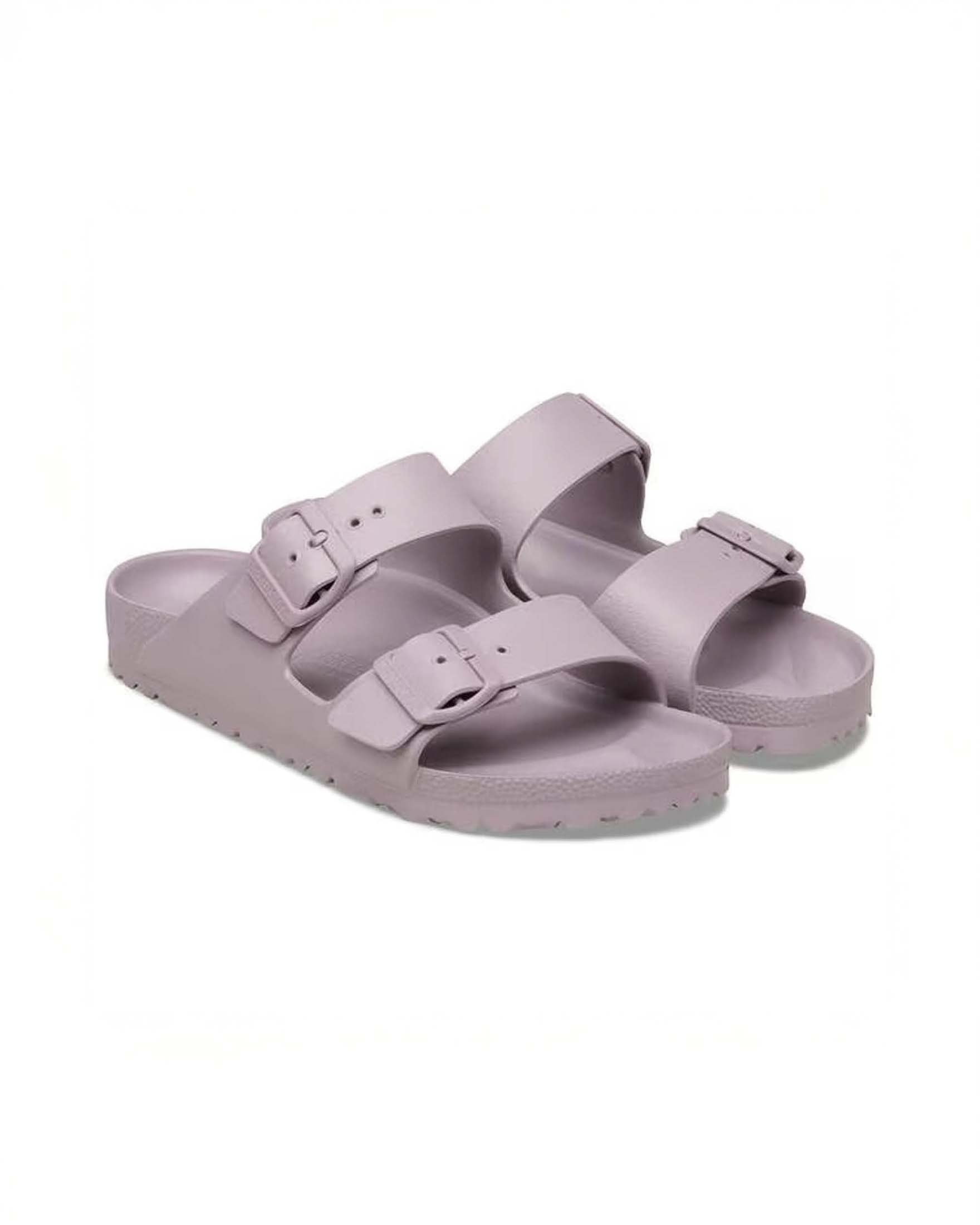 Sandalo Arizona Birkenstock lilla con doppia fascetta e fibbie tono su tono image