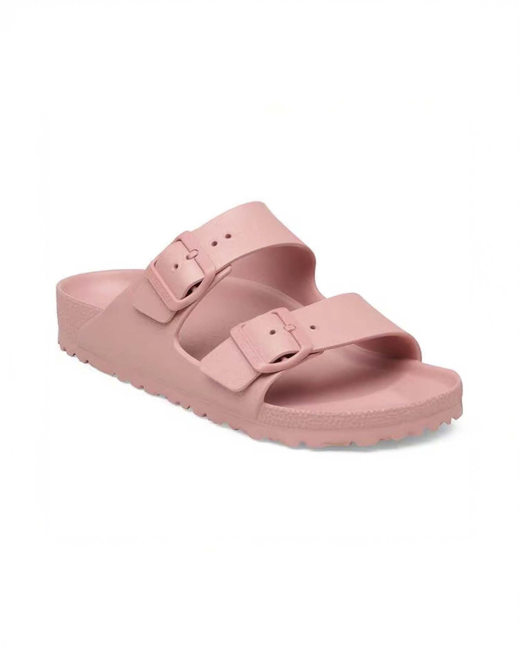Sandalo Arizona Birkenstock color cipria con doppia fascetta e fibbie tono su tono