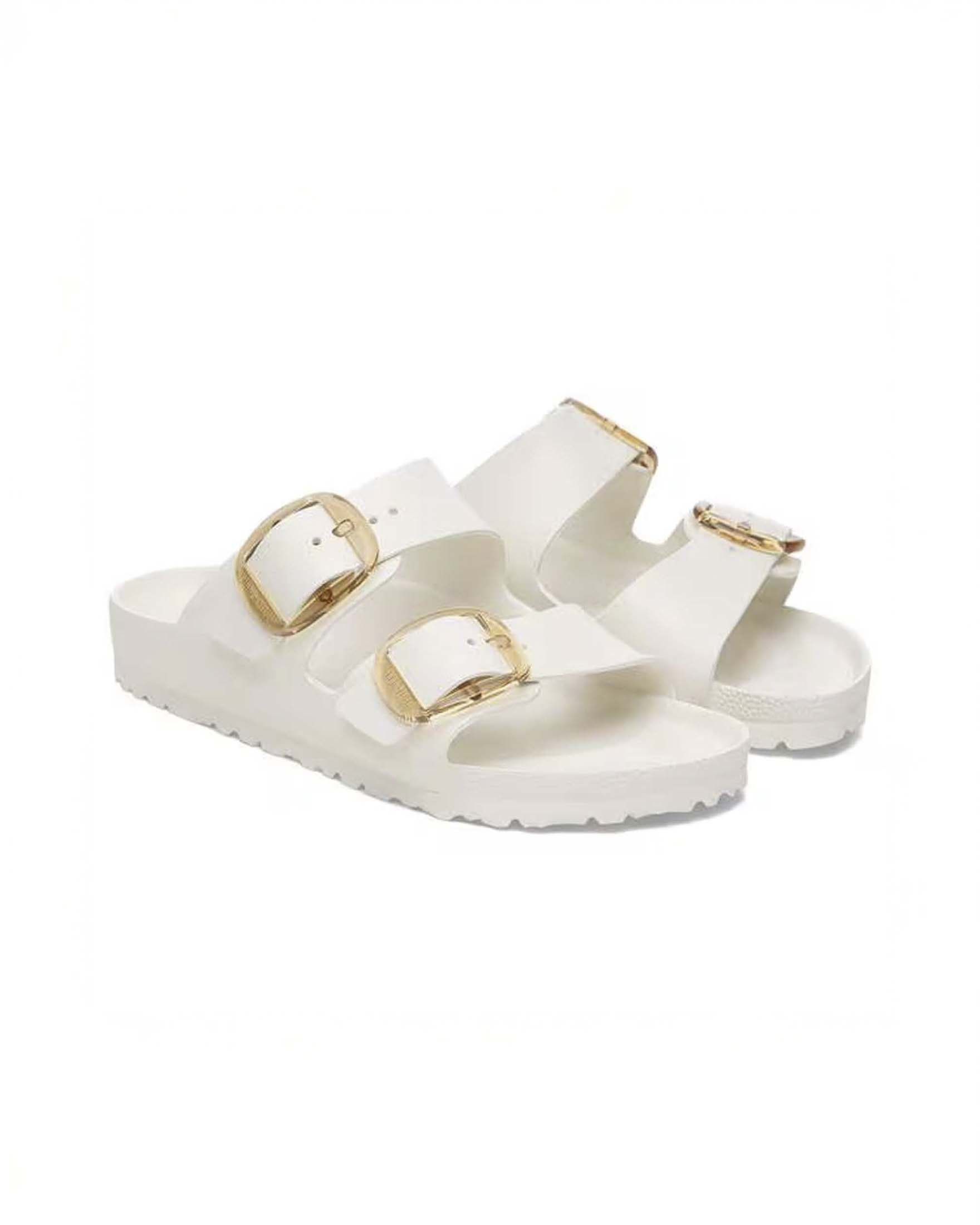 Sandalo Arizona Birkenstock color ecru con doppia fascetta e fibbie a contrasto image