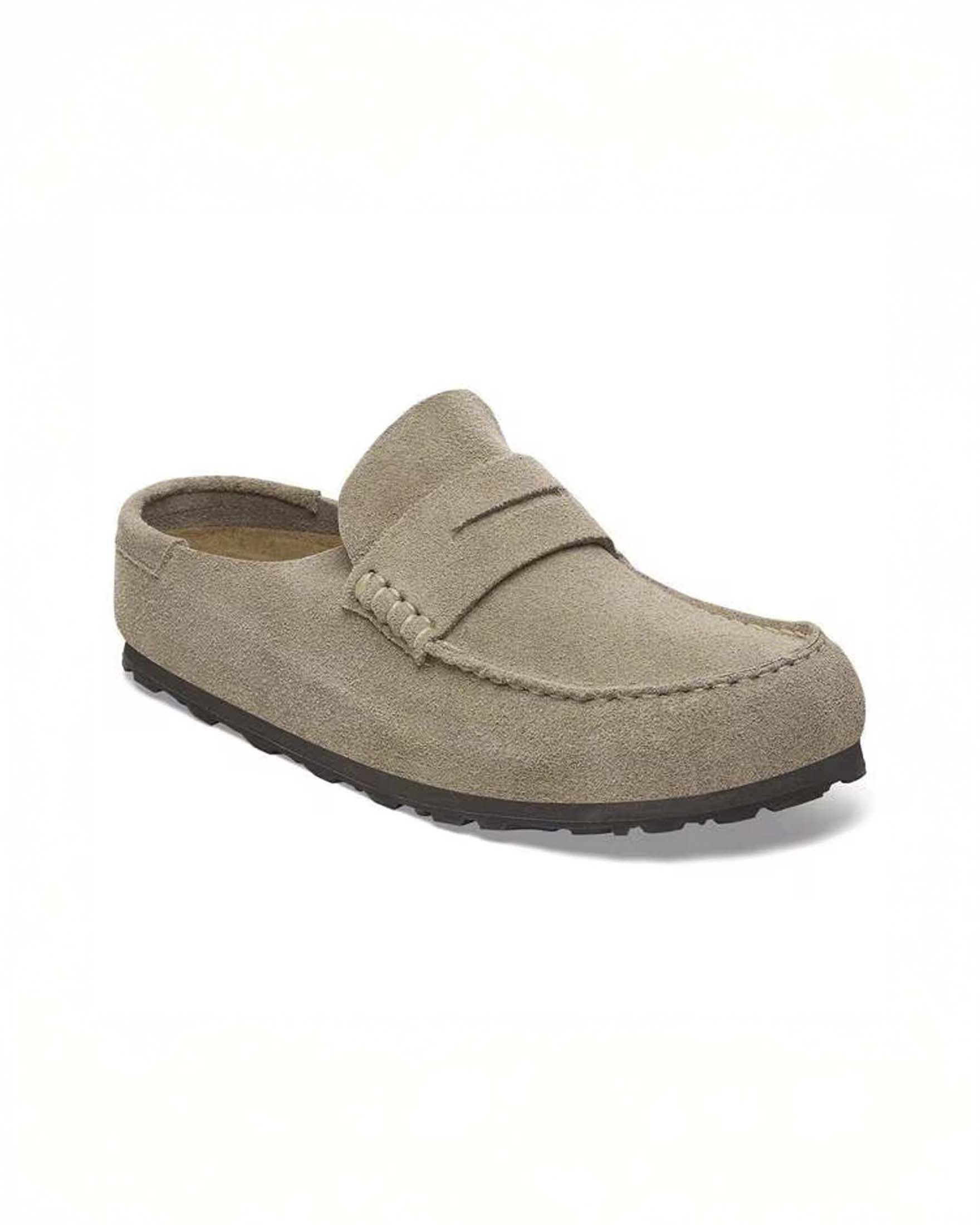 Sabot chiuso Naples Wrapped Birkenstock taupe in pelle scamosciata con suola comfort