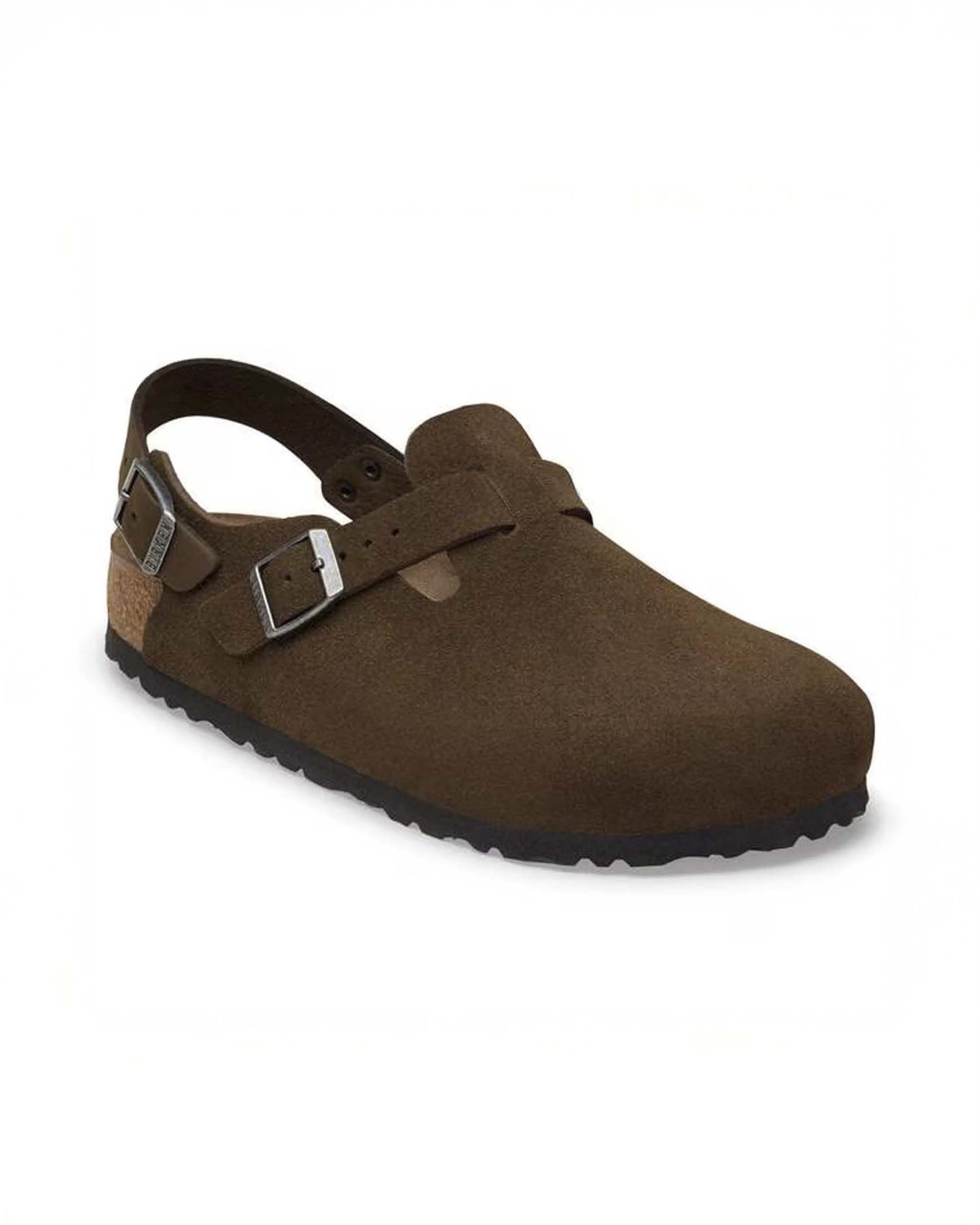 Sabot Tokio Birkenstock color moro in suede con cinturino sul retro