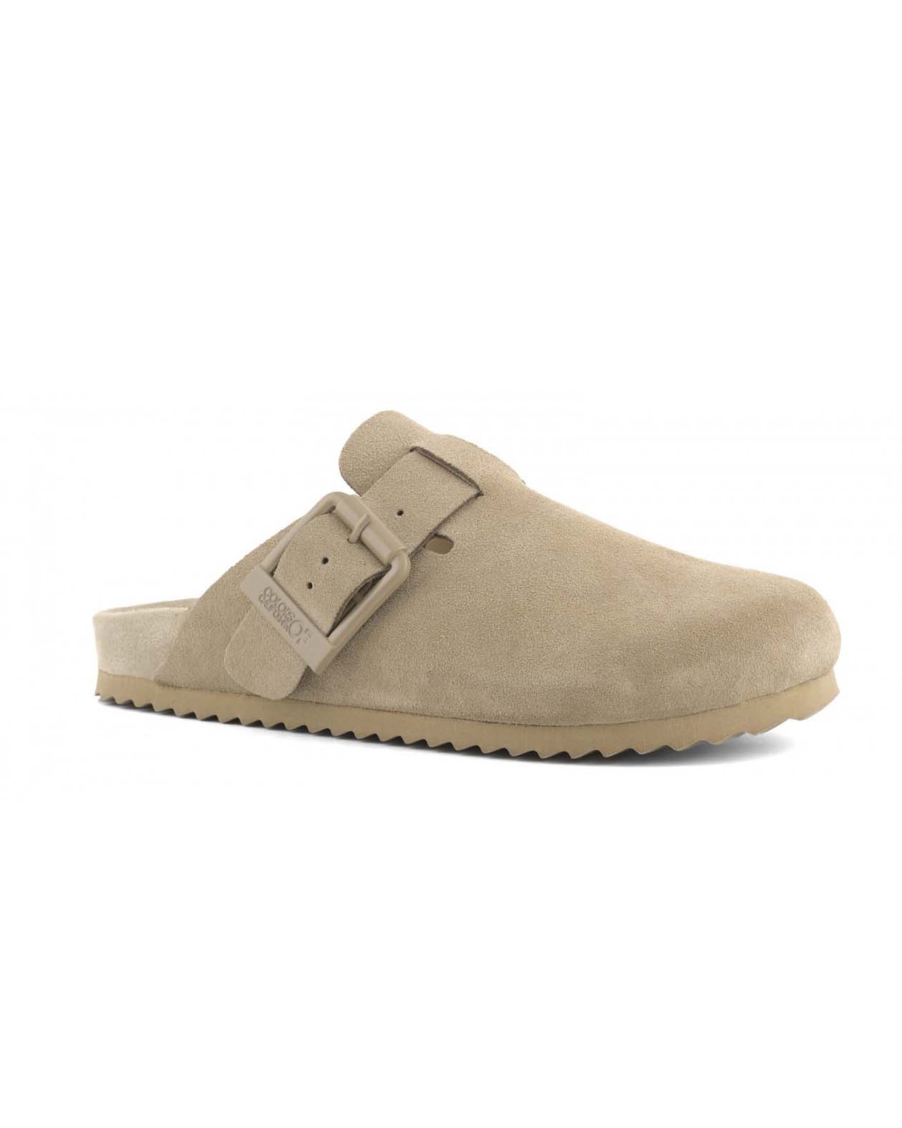 Sabot Colors of California in suede color khaki con fibbia tono su tono