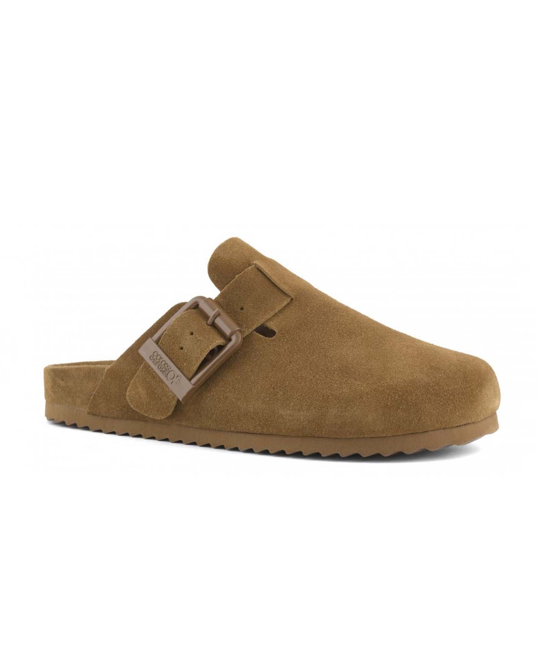 Sabot Colors of California in suede color cammello con fibbia tono su tono