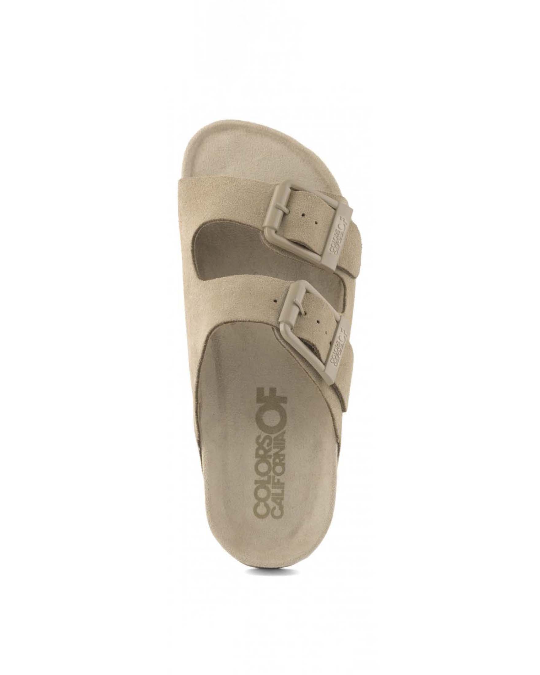 Sandali Colors of California in suede color khaki a doppia fascia con fibbie tono su tono image