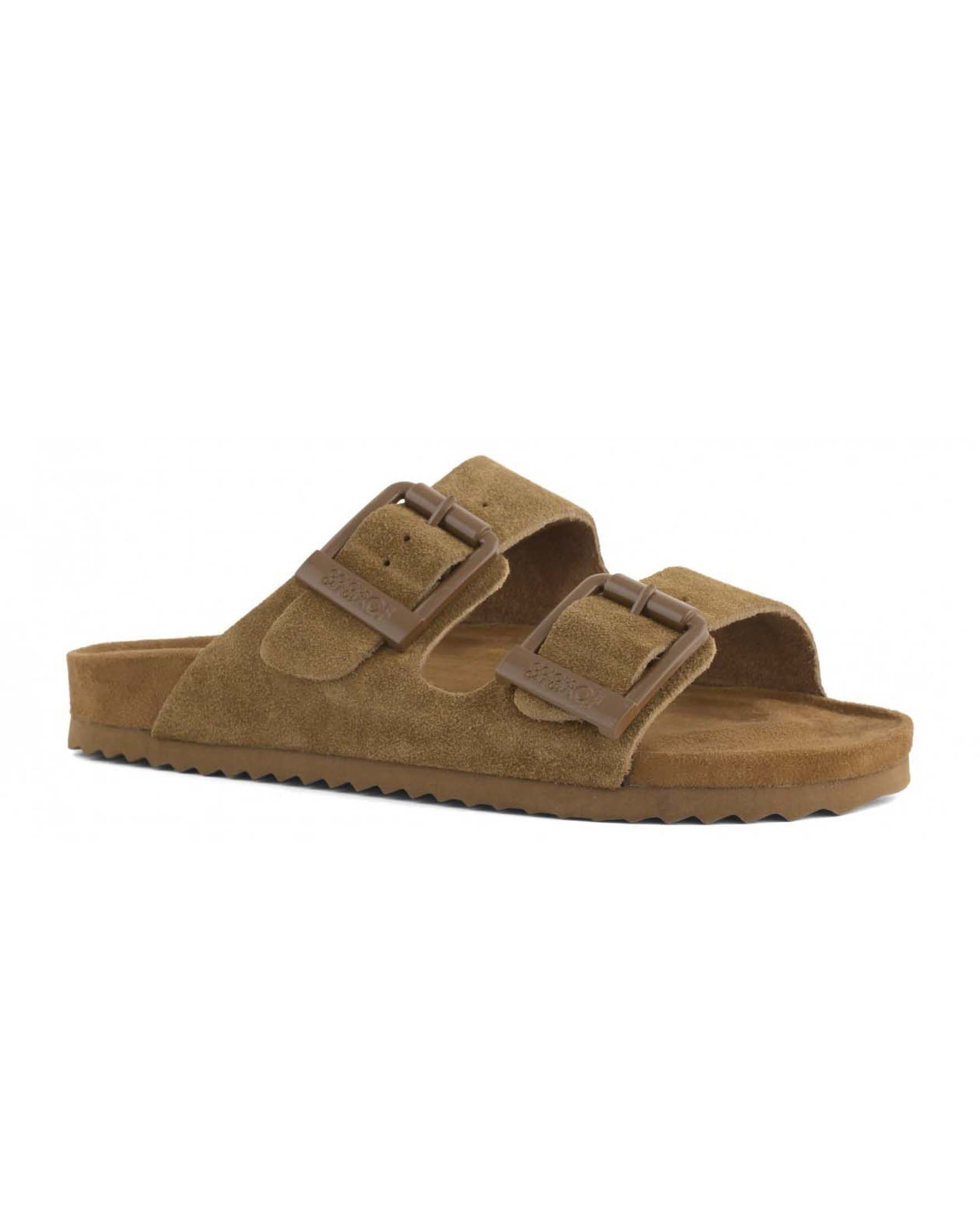Sandali Colors of California in suede color cuoio a doppia fascia con fibbie tono su tono