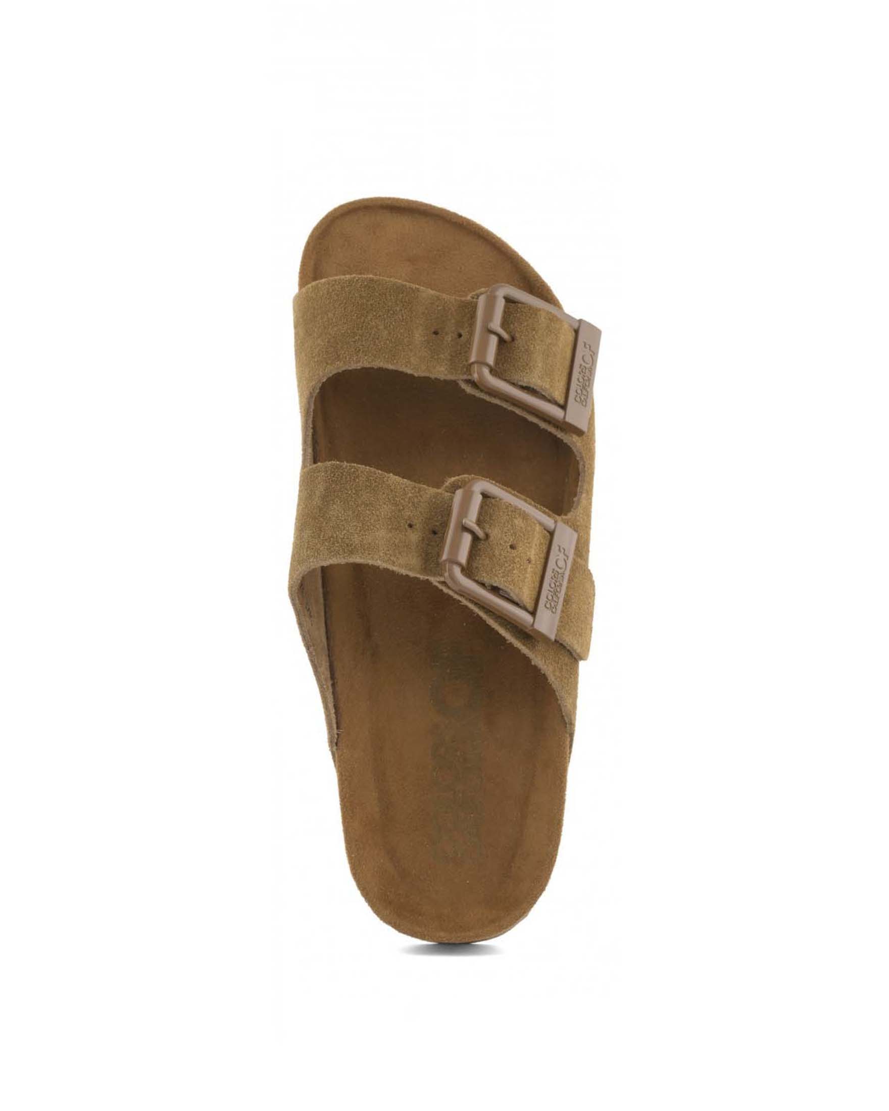 Sandali Colors of California in suede color cuoio a doppia fascia con fibbie tono su tono image