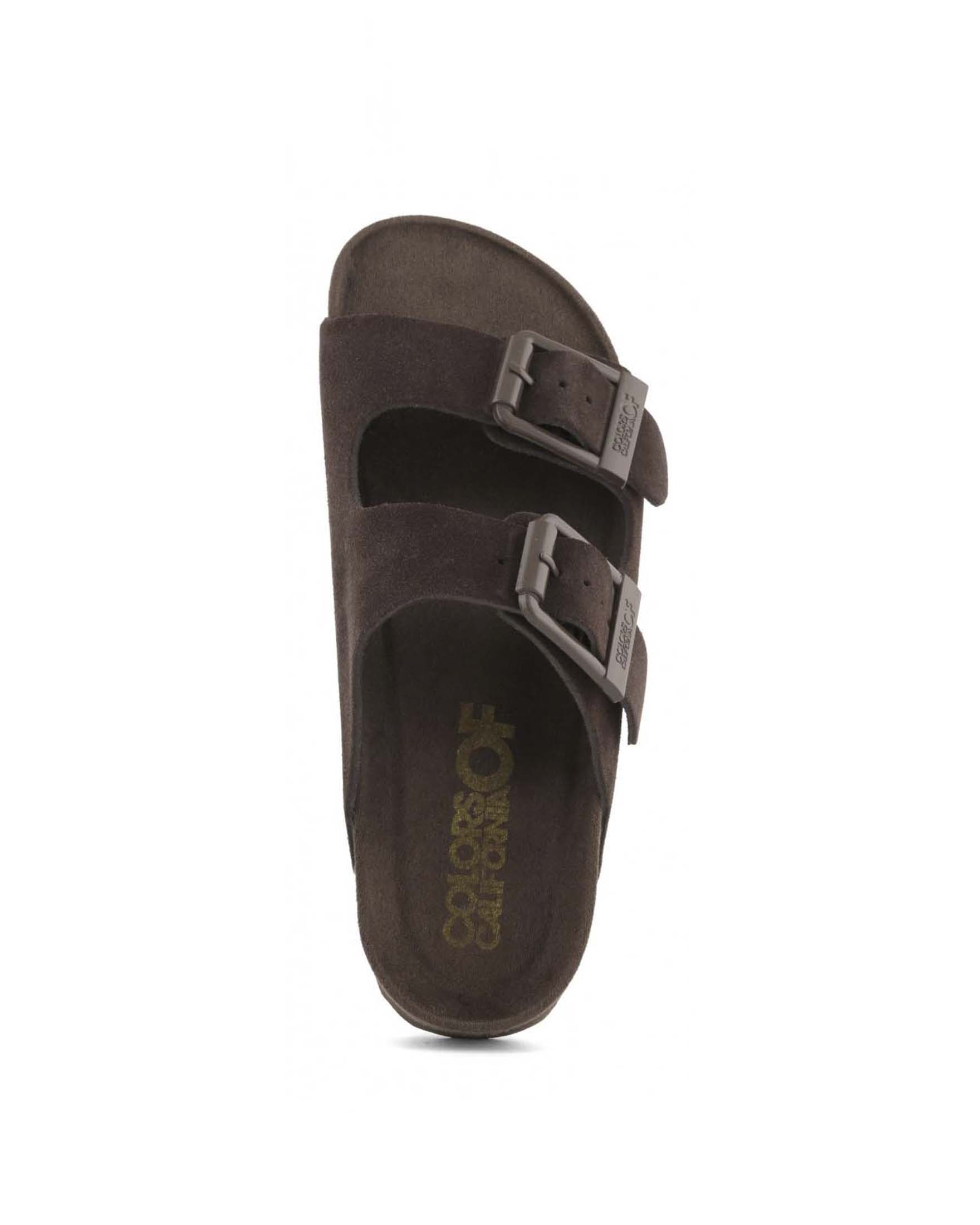 Sandali Colors of California in suede color moro a doppia fascia con fibbie tono su tono image