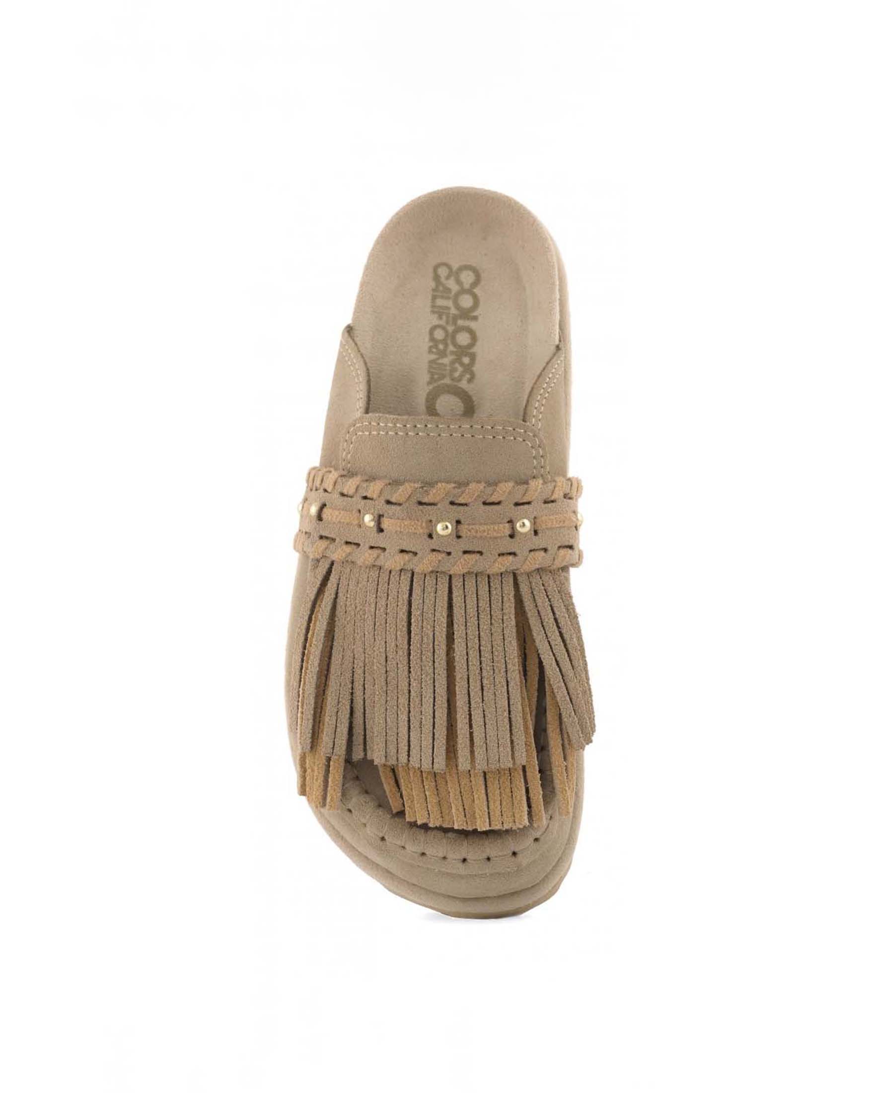 Sabot Colors of California in suede color khaki con frange e borchie image