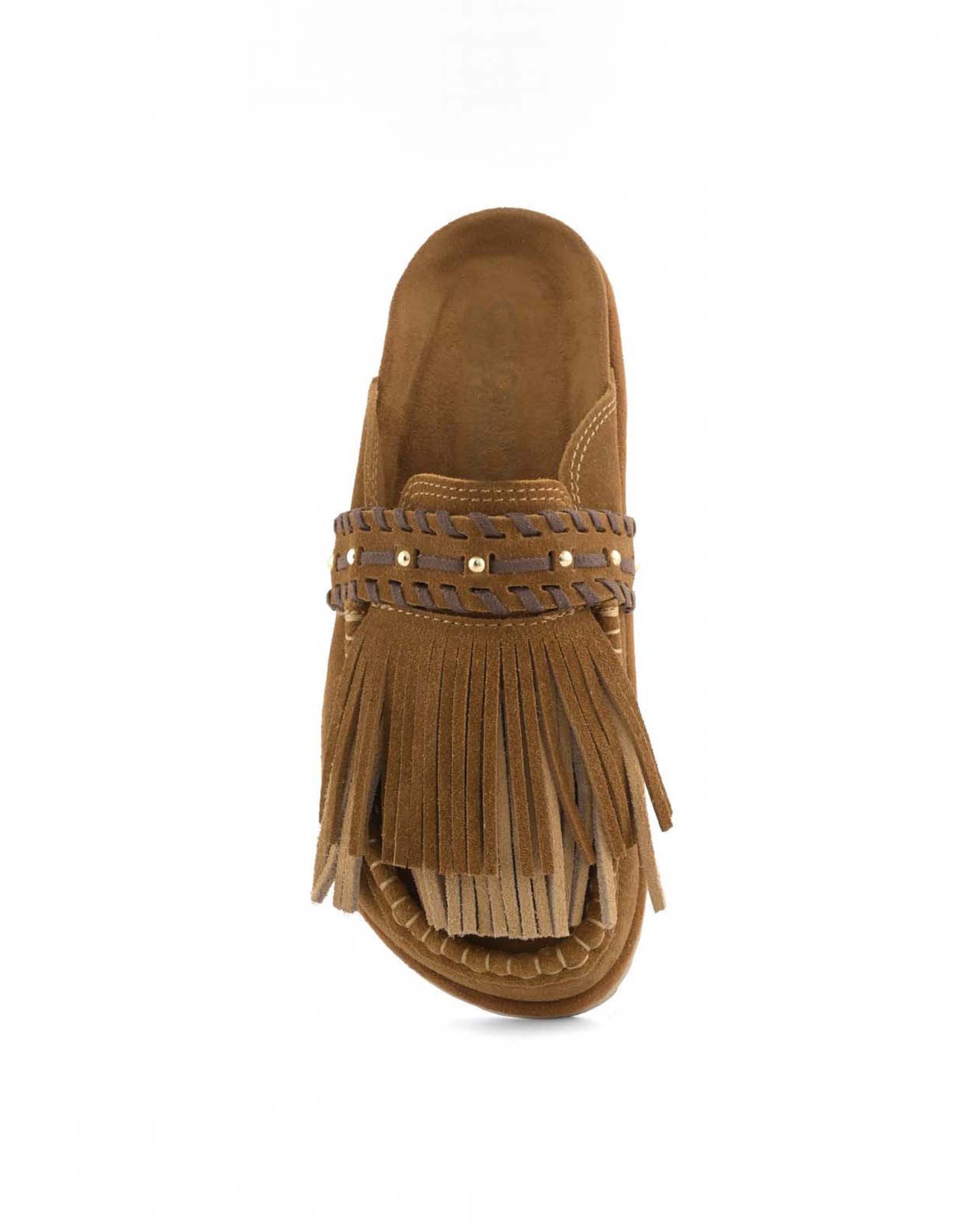 Sabot Colors of California in suede color cuoio con frange e borchie image