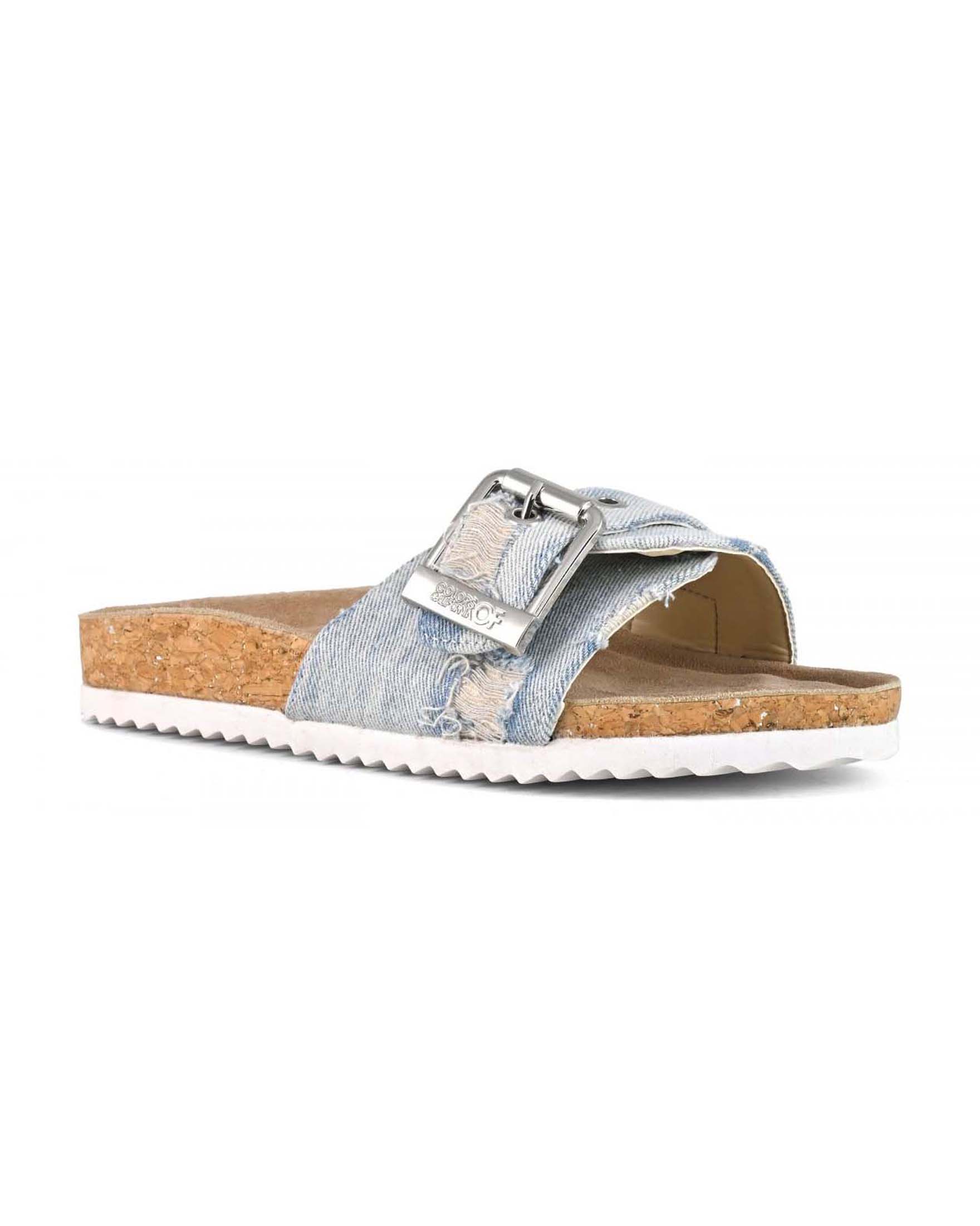 Sandali Colors of California monofascia in denim blu chiaro con fibbia logata