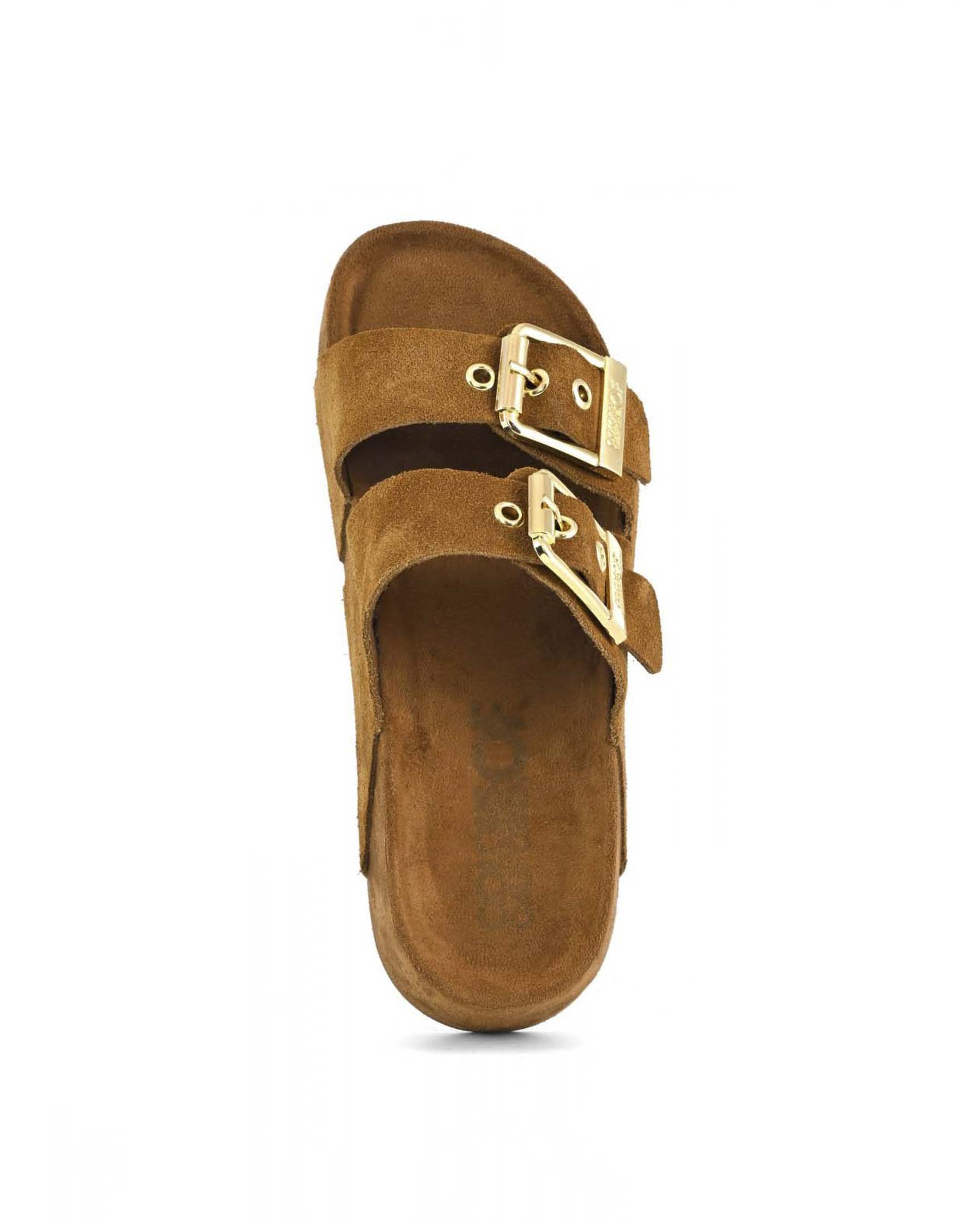 Sandali platform Colors of California in suede color cammello con doppia fascia e fibbie image