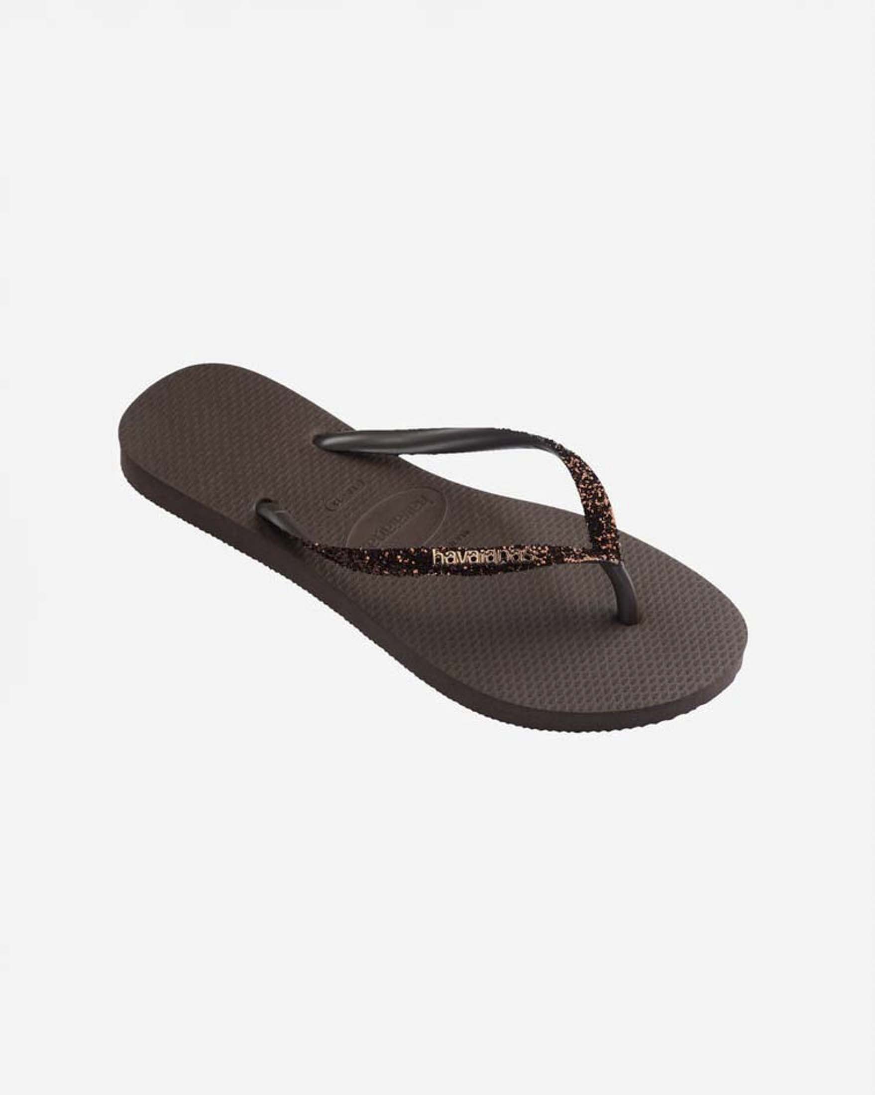 Ciabatte infradito Slim Glitter II Havaianas marroni con brillantini sulle fascette