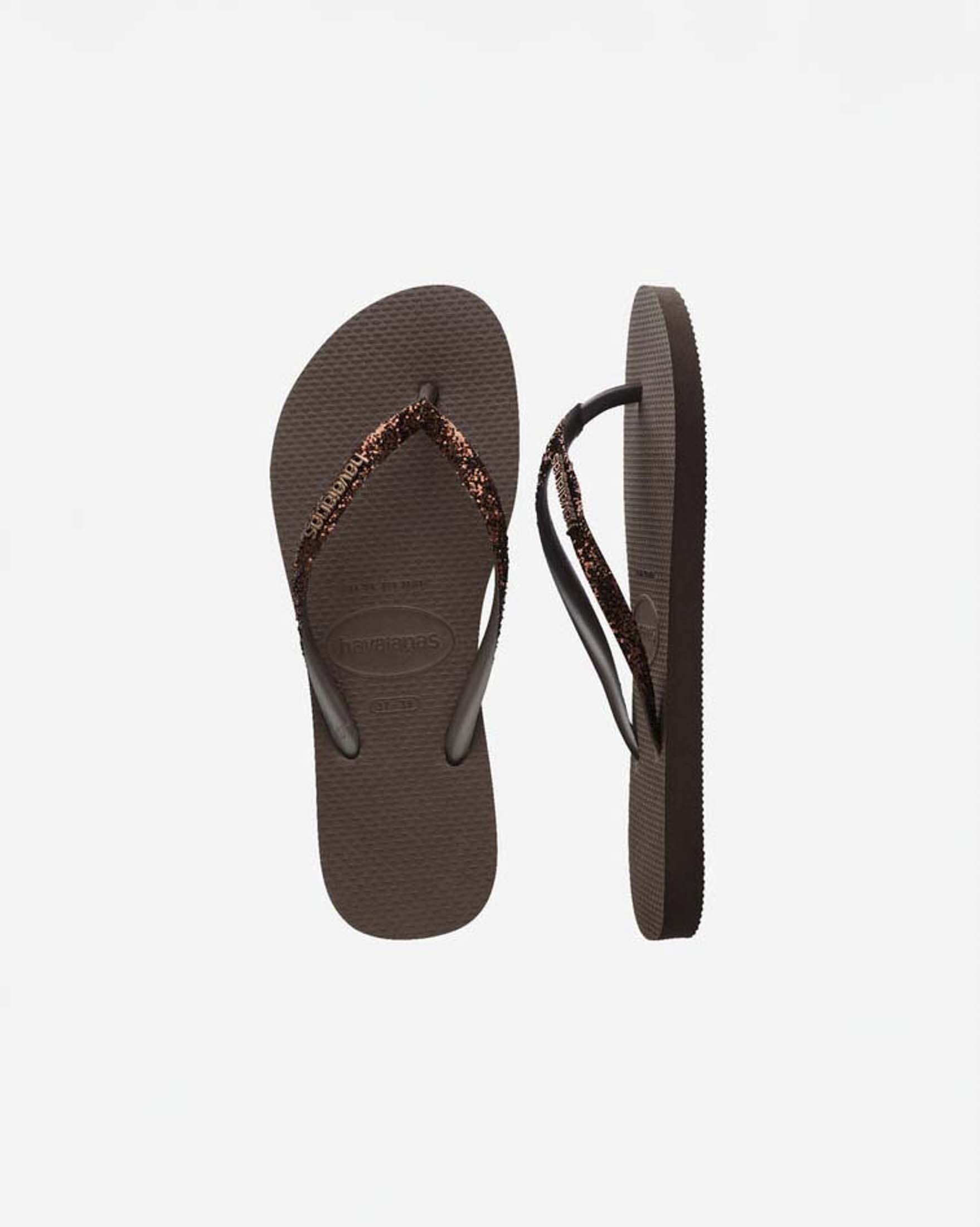 Ciabatte infradito Slim Glitter II Havaianas marroni con brillantini sulle fascette image