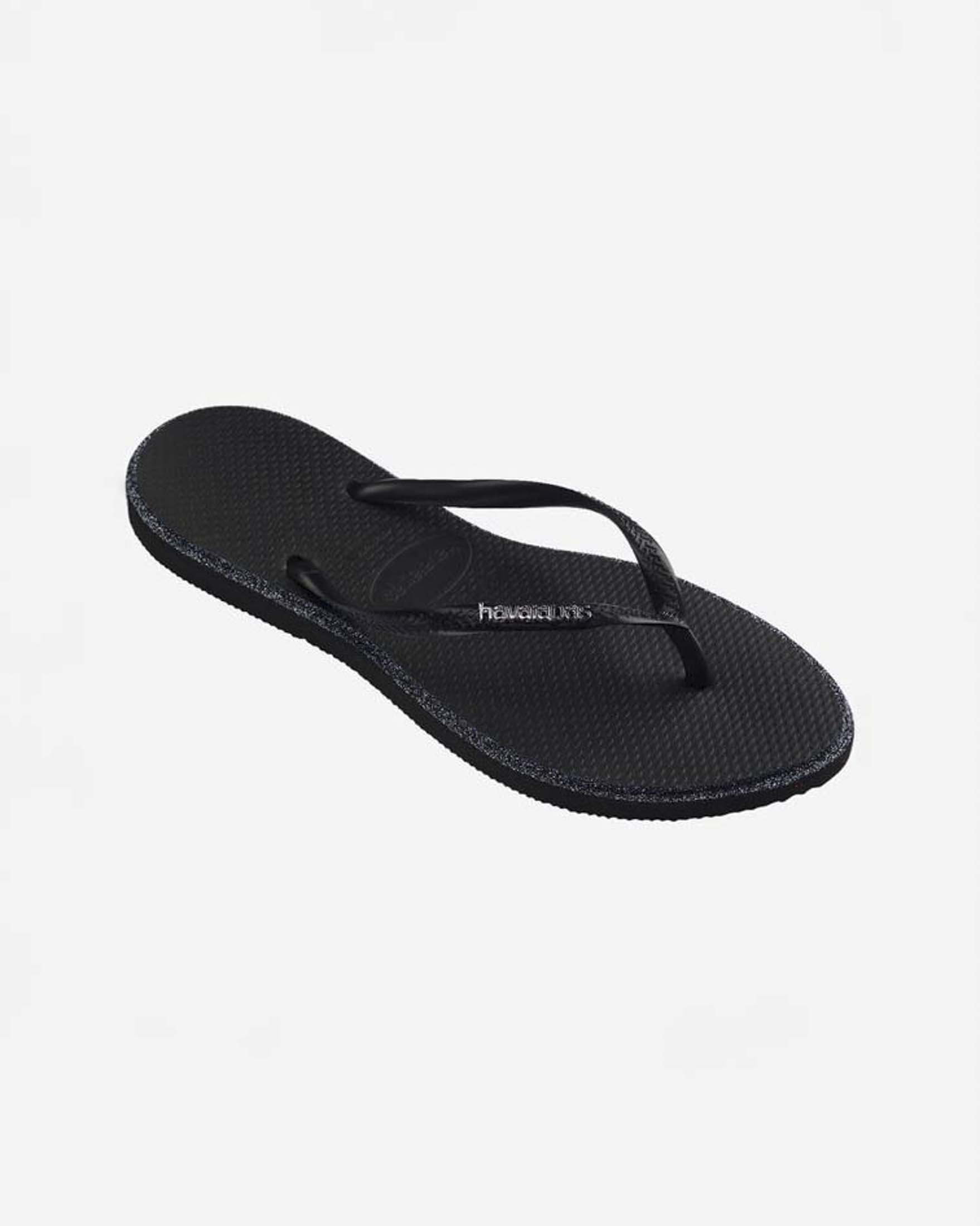 Ciabatte infradito Slim Point Glitter Havaianas nere con brillantini sui profili e logo argentato