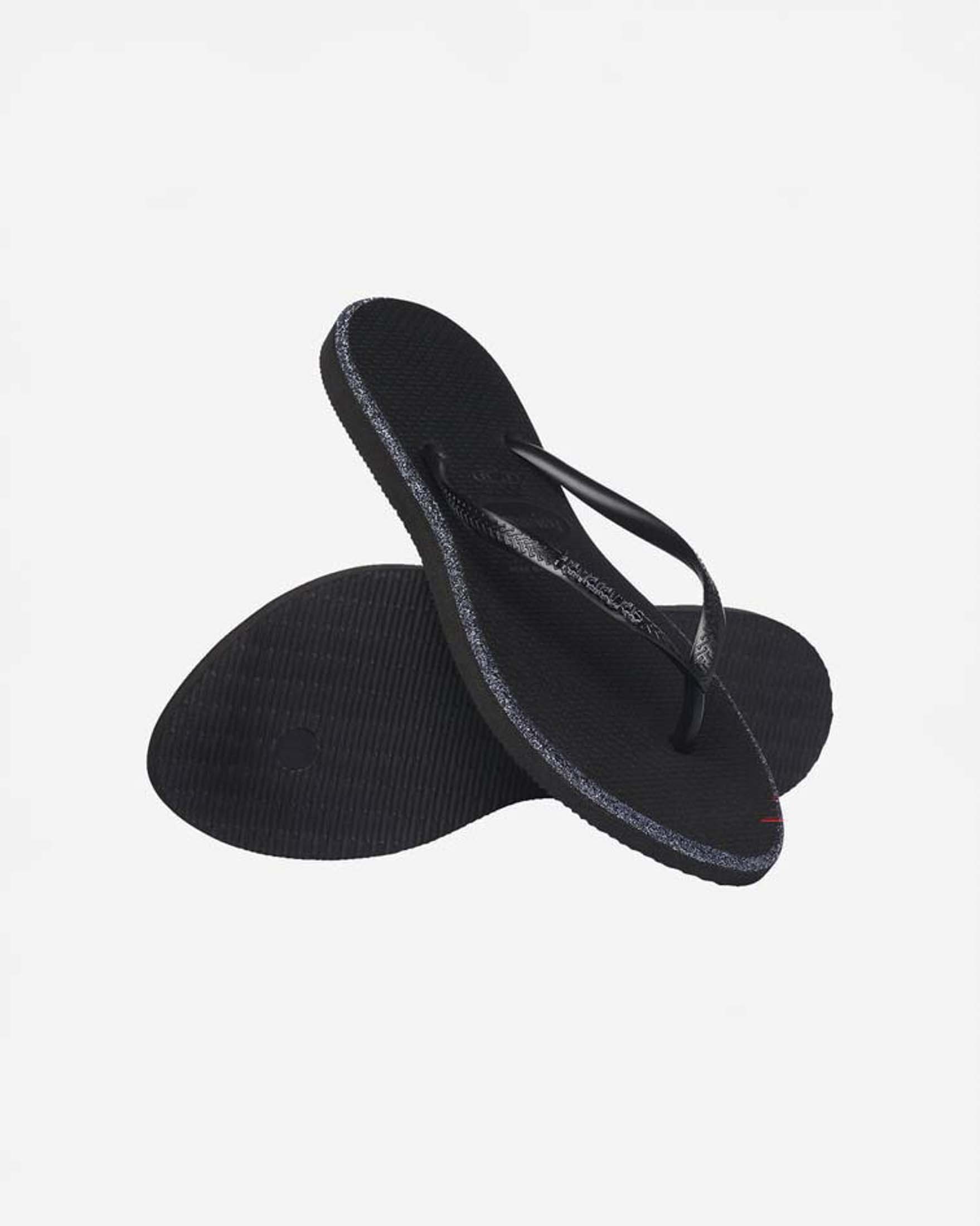Ciabatte infradito Slim Point Glitter Havaianas nere con brillantini sui profili e logo argentato image