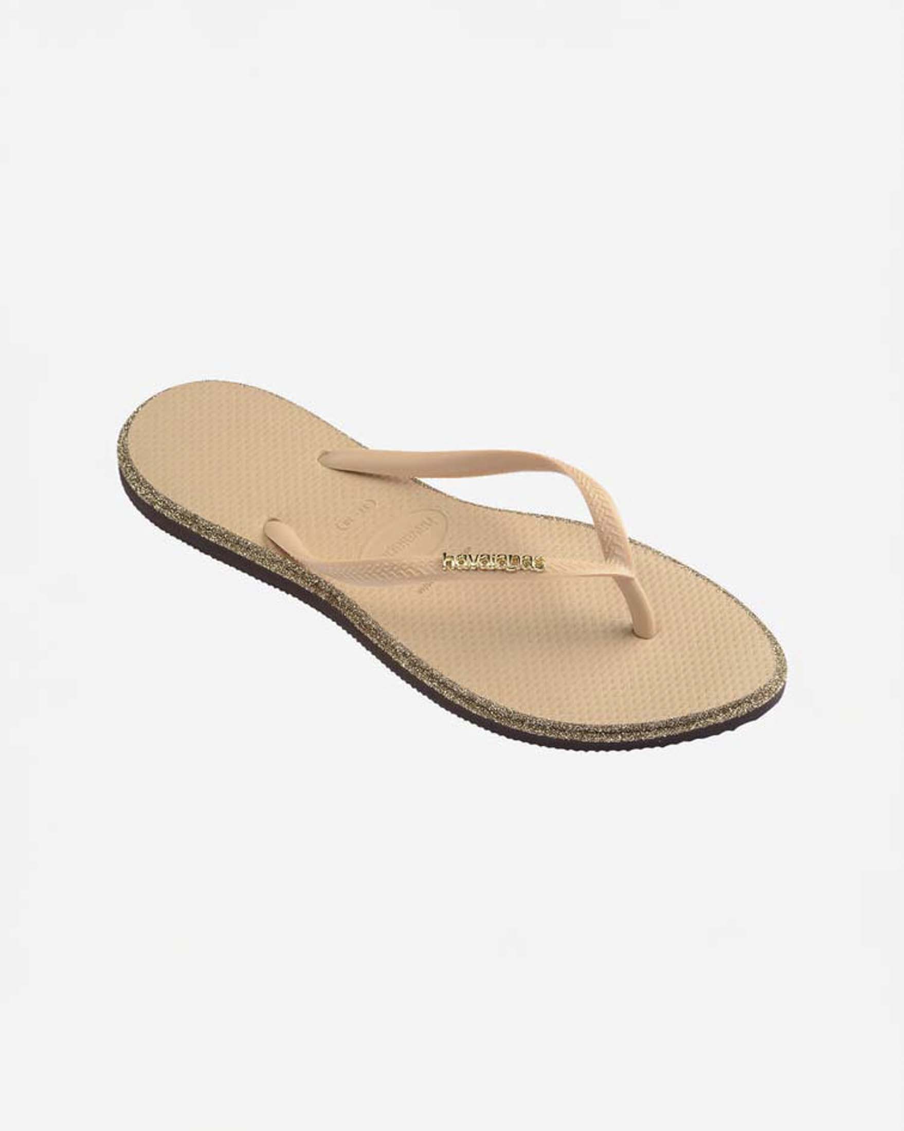 Ciabatte infradito Slim Point Glitter beige con brillantini sui profili e logo dorato