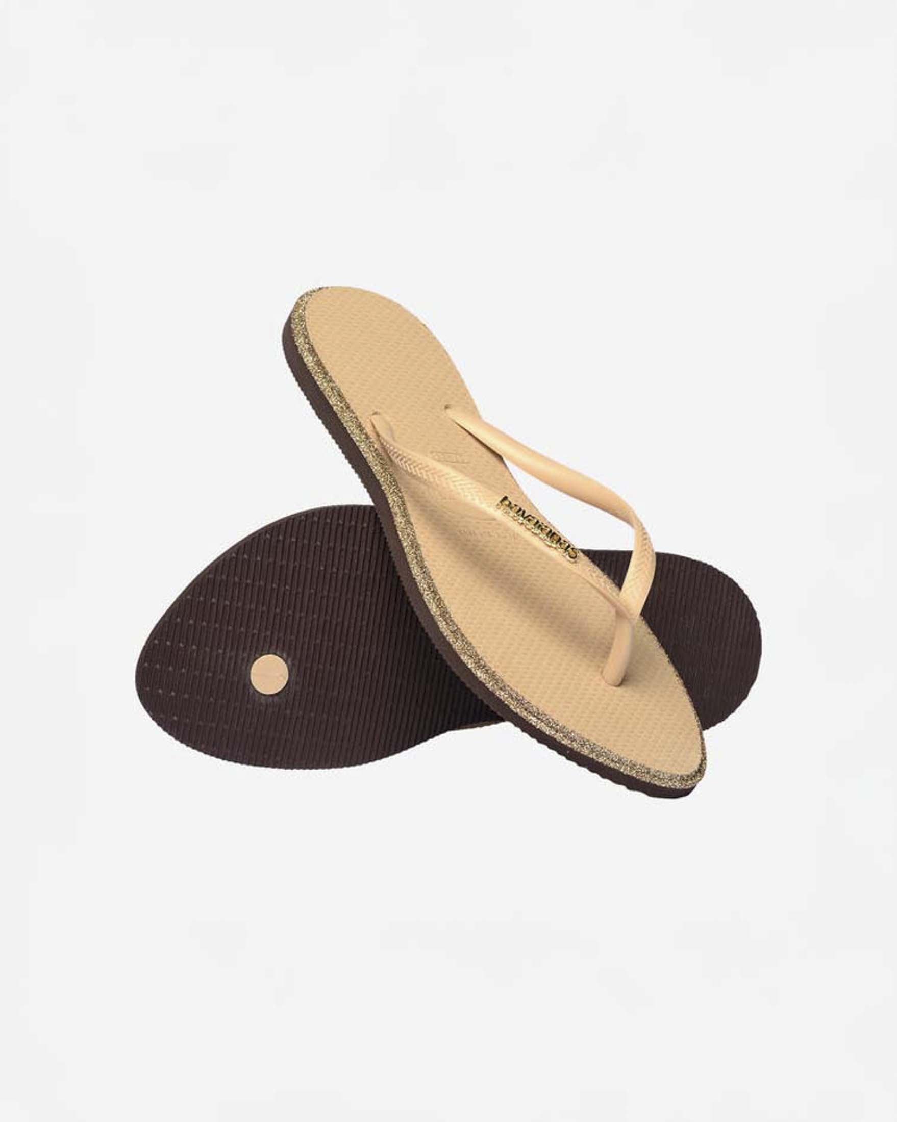 Ciabatte infradito Slim Point Glitter Havaianas beige con brillantini sui profili e logo dorato image