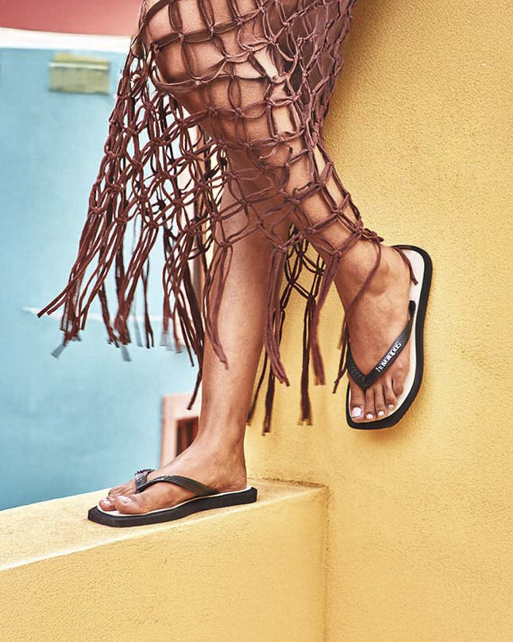 Ciabatte infradito Top Square Fusion Havaianas bianca con fascette e profili dquadrati neri