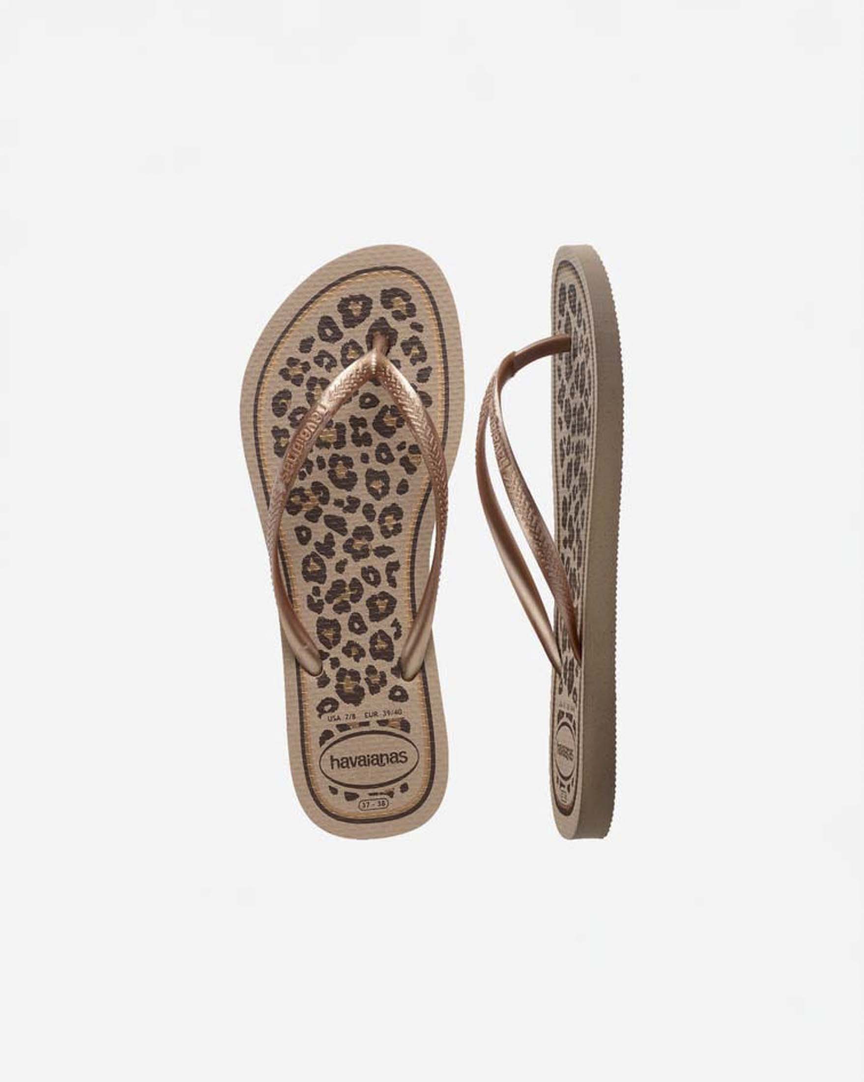 Ciabatte infradito Slim Animals Havaianas rose gold con stampa leopardata