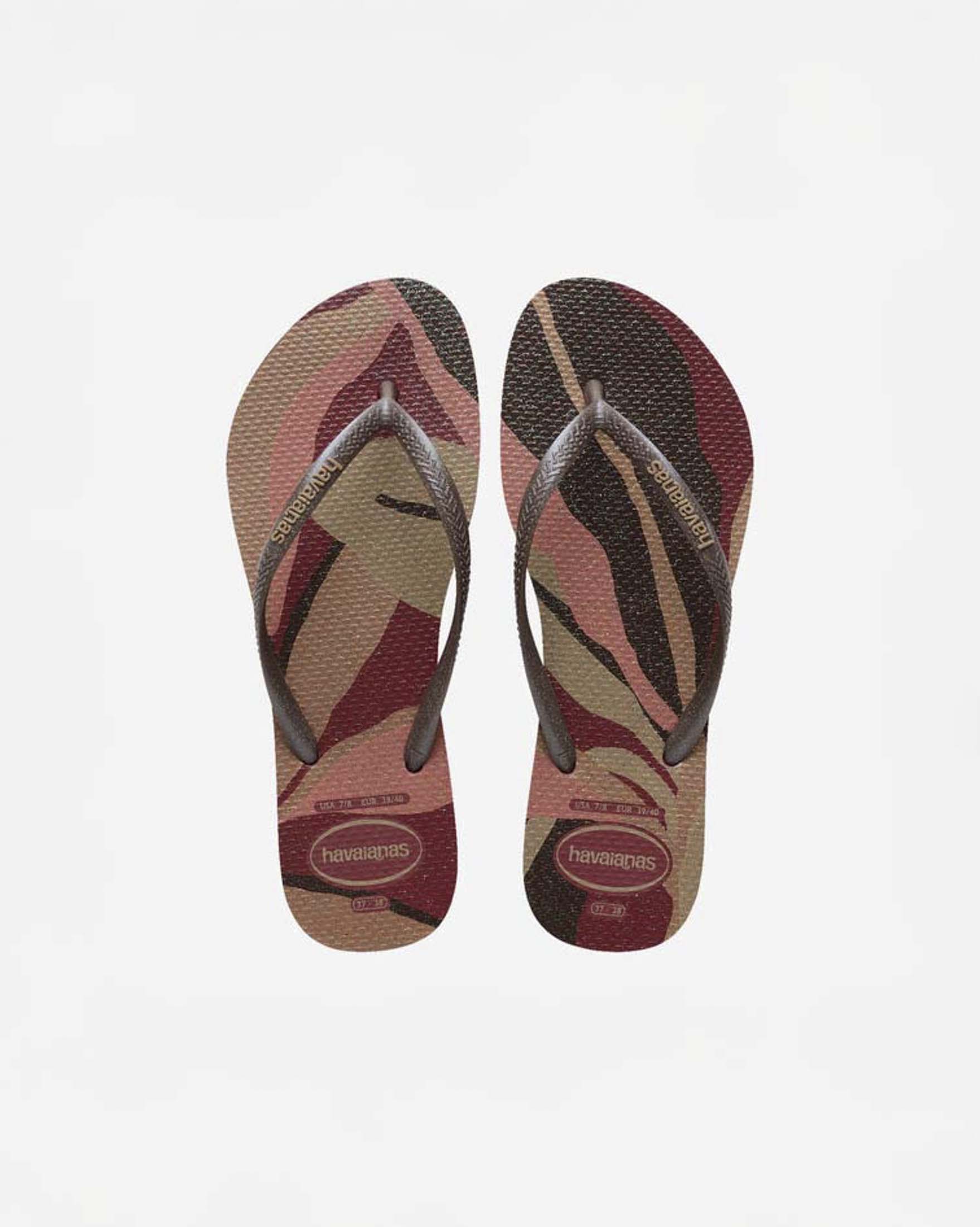 Ciabatte infradito Slim Palette Glow Havaianas bordeaux e marroni con suola glitterata image