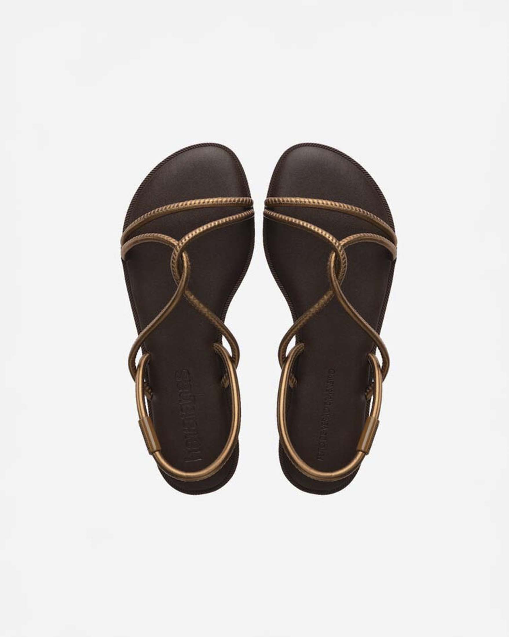 Sandali flat Una Manga Havaianas marroni e bronzo con fasce intrecciate e anello metallico sul retro