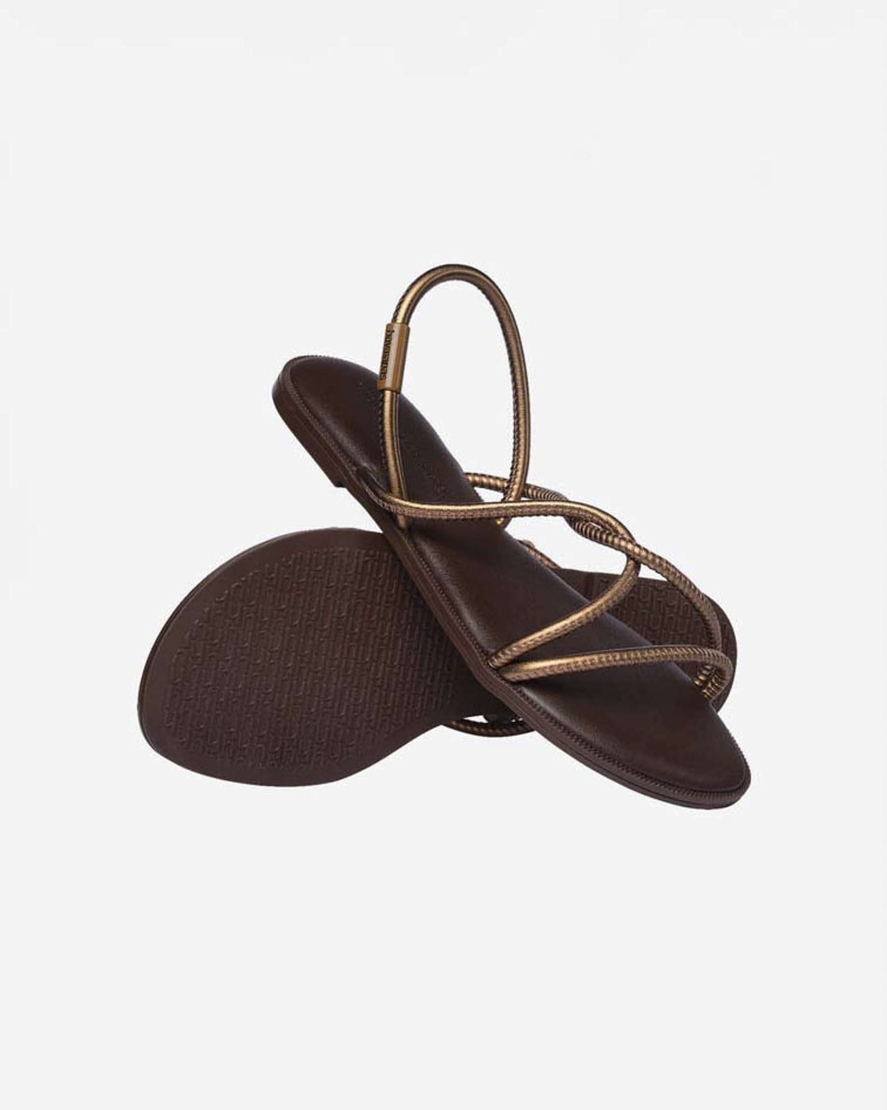 Sandali flat Una Manga Havaianas marroni e bronzo con fasce intrecciate e anello metallico sul retro