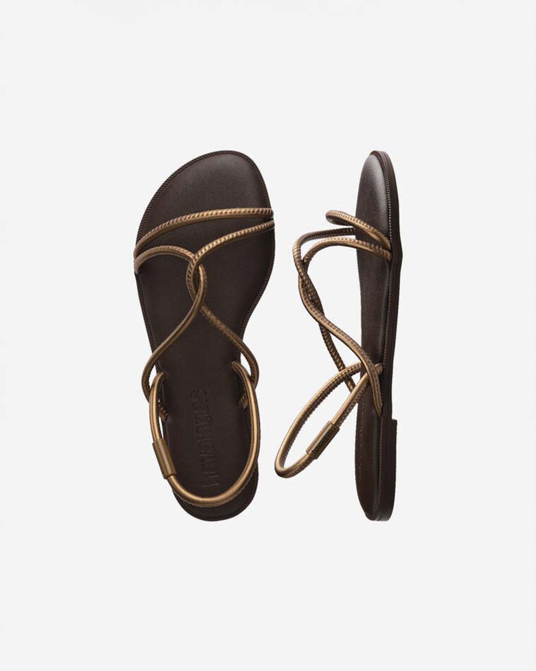 Sandali flat Una Manga Havaianas marroni e bronzo con fasce intrecciate e anello metallico sul retro