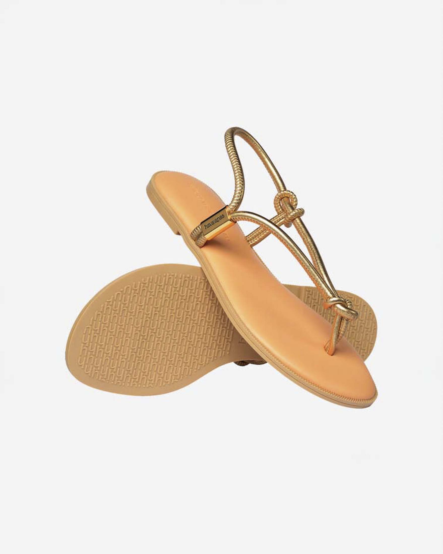 Sandali infradito Una Açaí Havaianas nude e oro con fascette tubolari e logo metallico a lato