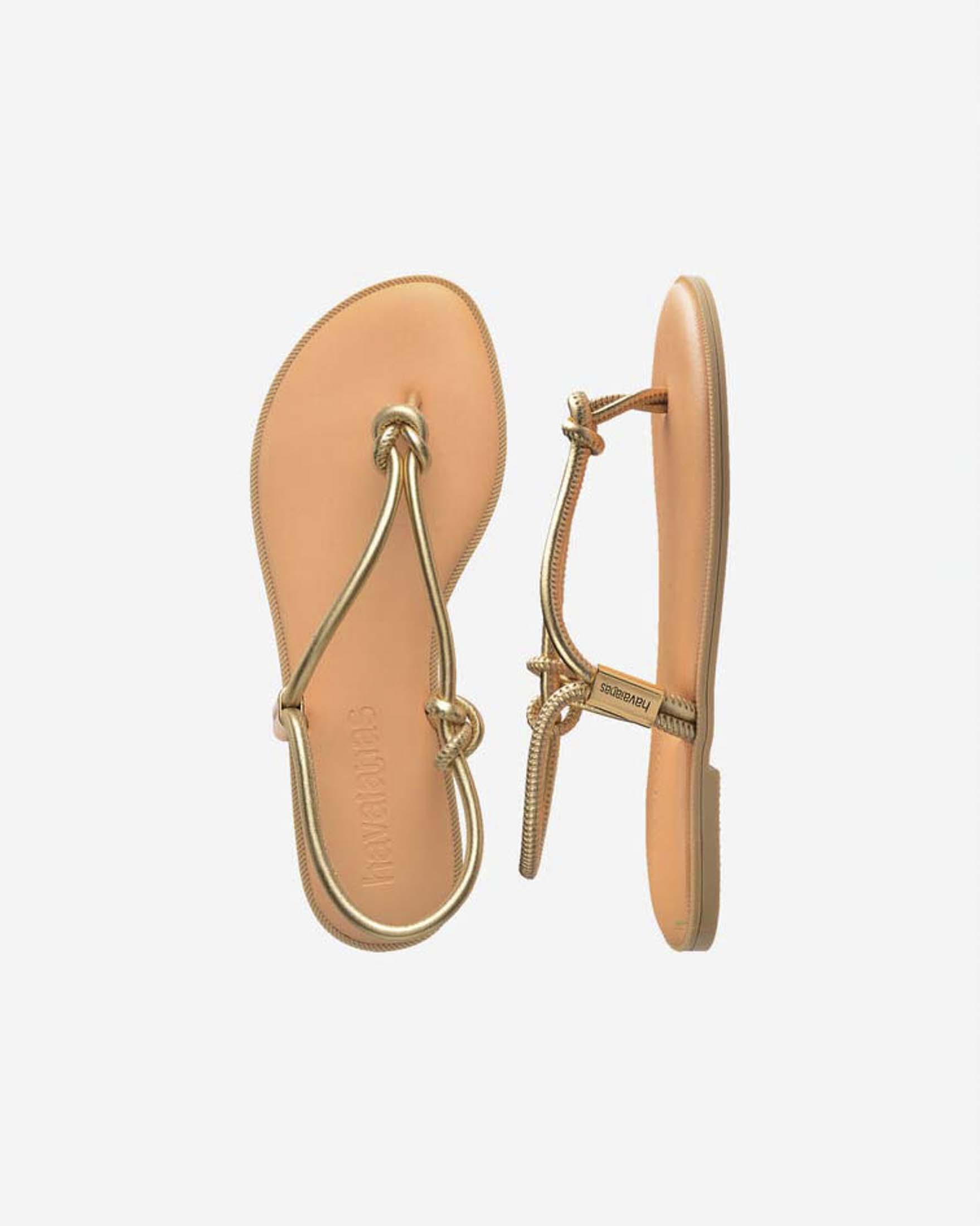 Sandali infradito Una Açaí Havaianas nude e oro con fascette tubolari e logo metallico a lato