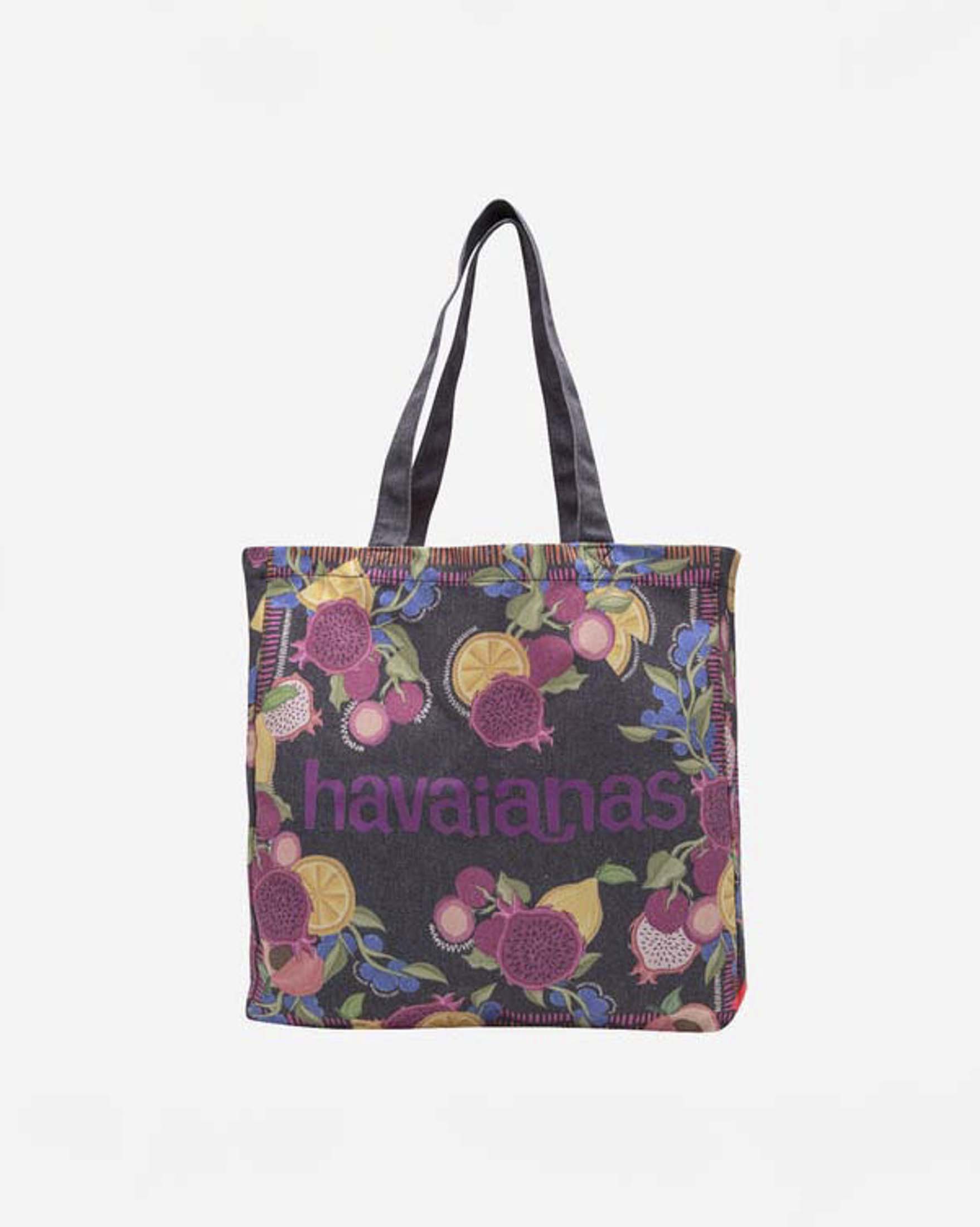 Borsa mare Beach Bag Logo XL Havaianas nera in misto cotone con stampa frutta multicolor