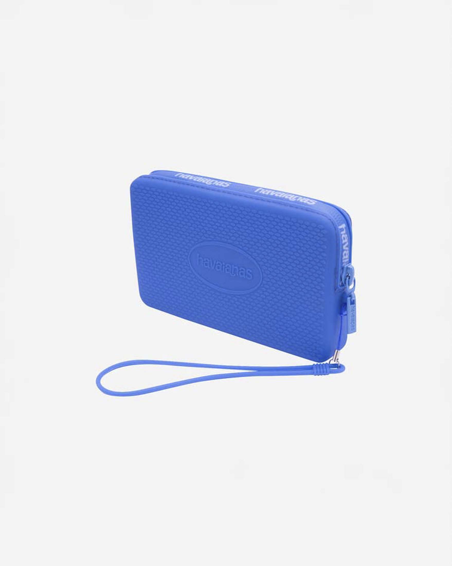 Mini Bag Logo Havaianas celeste in silicone con chiusura zip e passamano abbinato