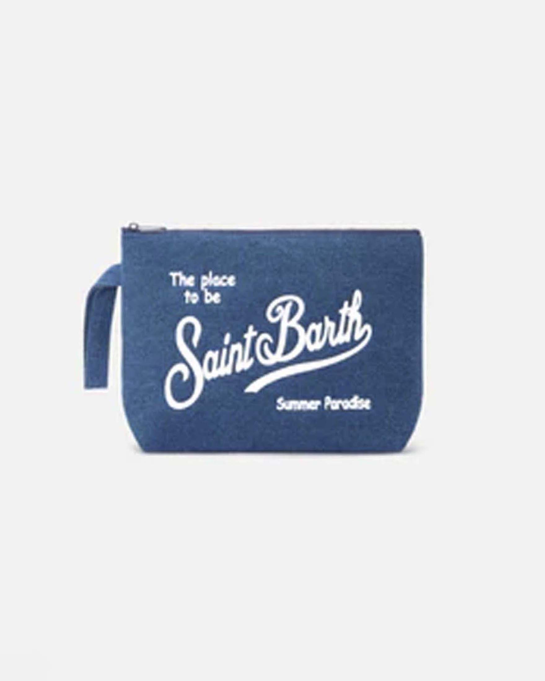 Pochette Maxi Aline in denim con scritta logo in contrasto