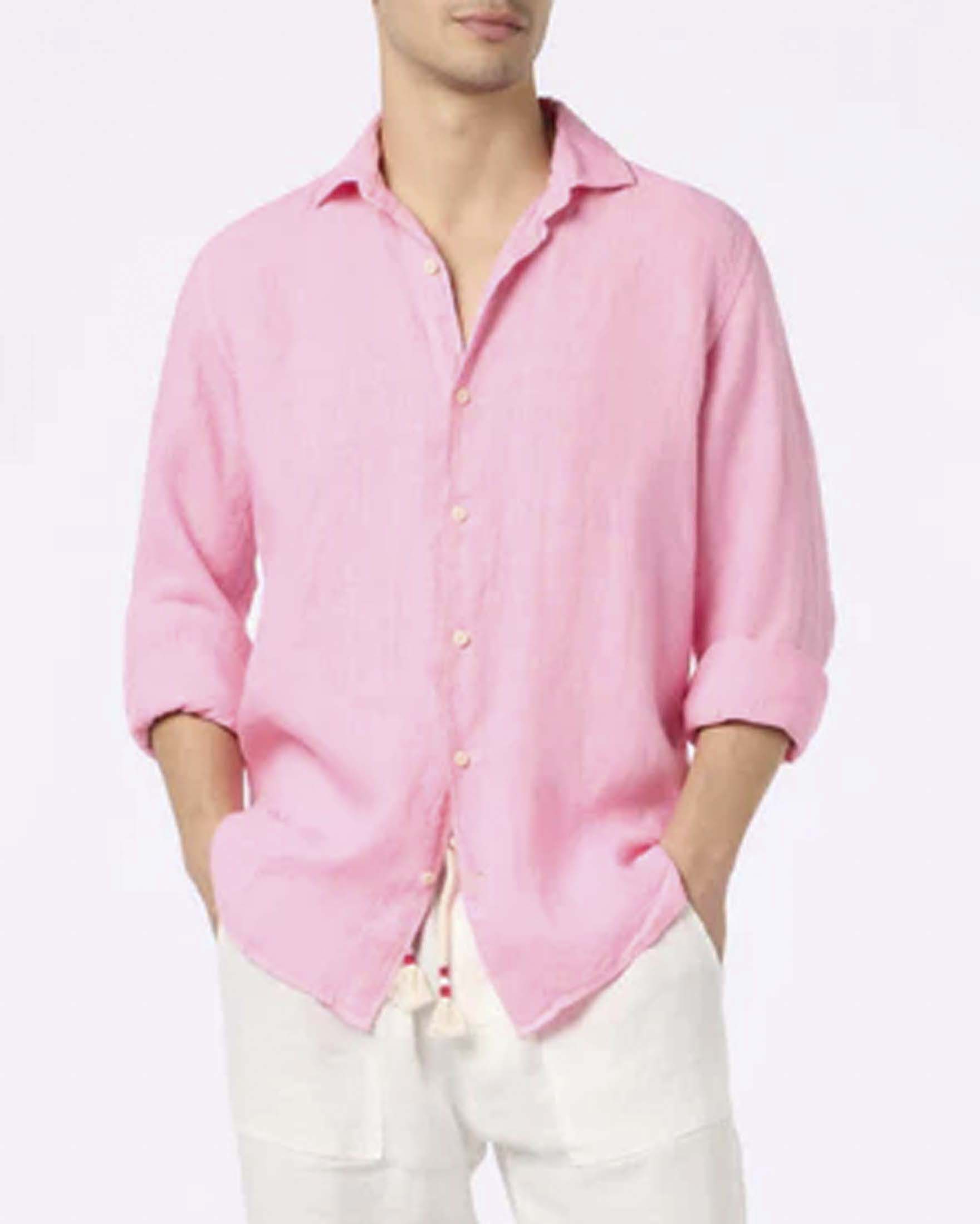 Camicia rosa MC2 Saint Barth in puro lino con collo alla francese