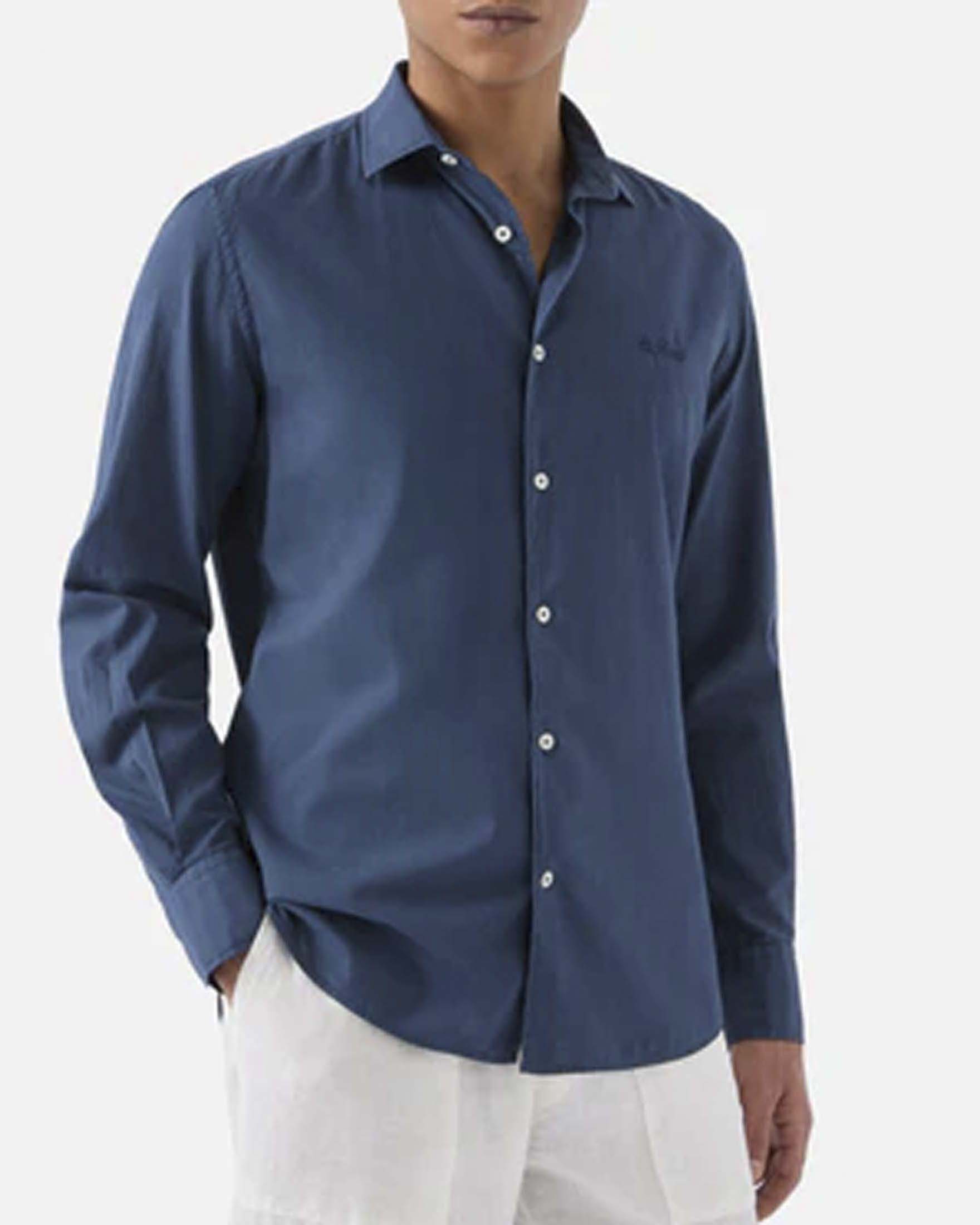 Camicia blu MC2 Saint Barth in mussola di puro cotone con collo alla francese
