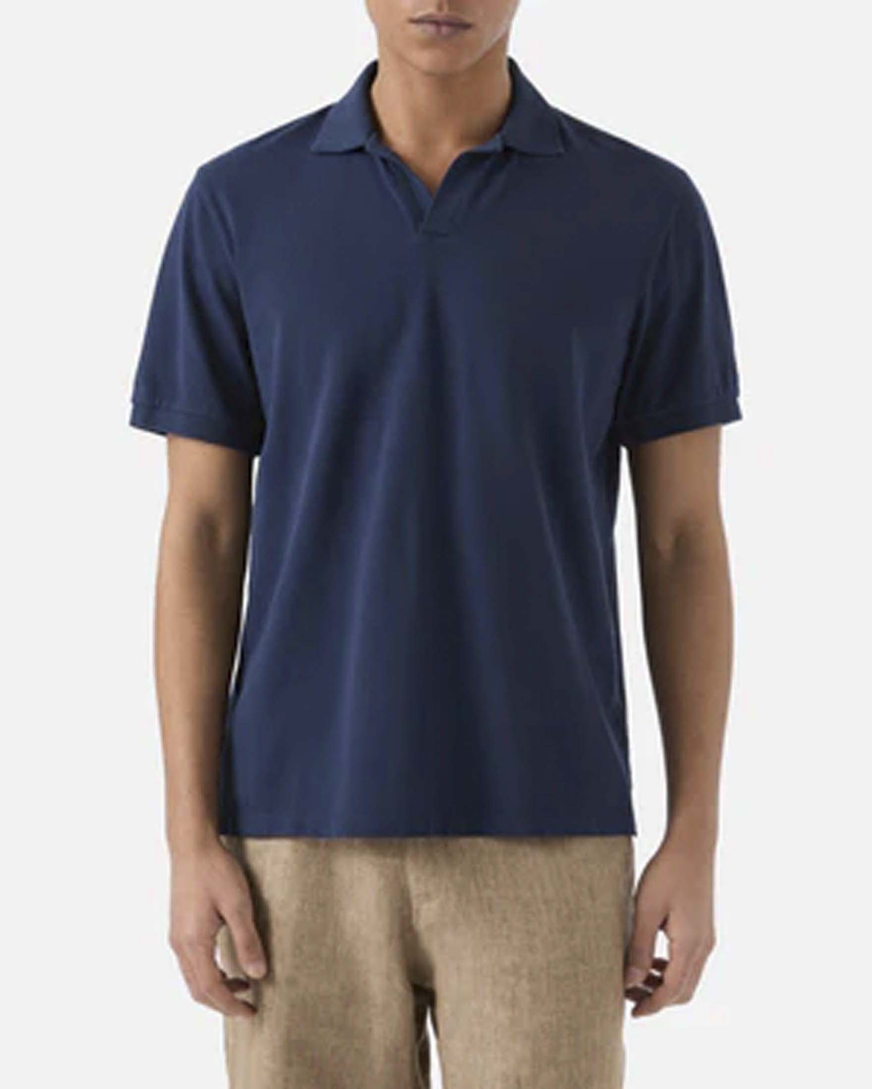 Polo Charles blu MC2 Saint Barth in cotone stretch con colletto bowling
