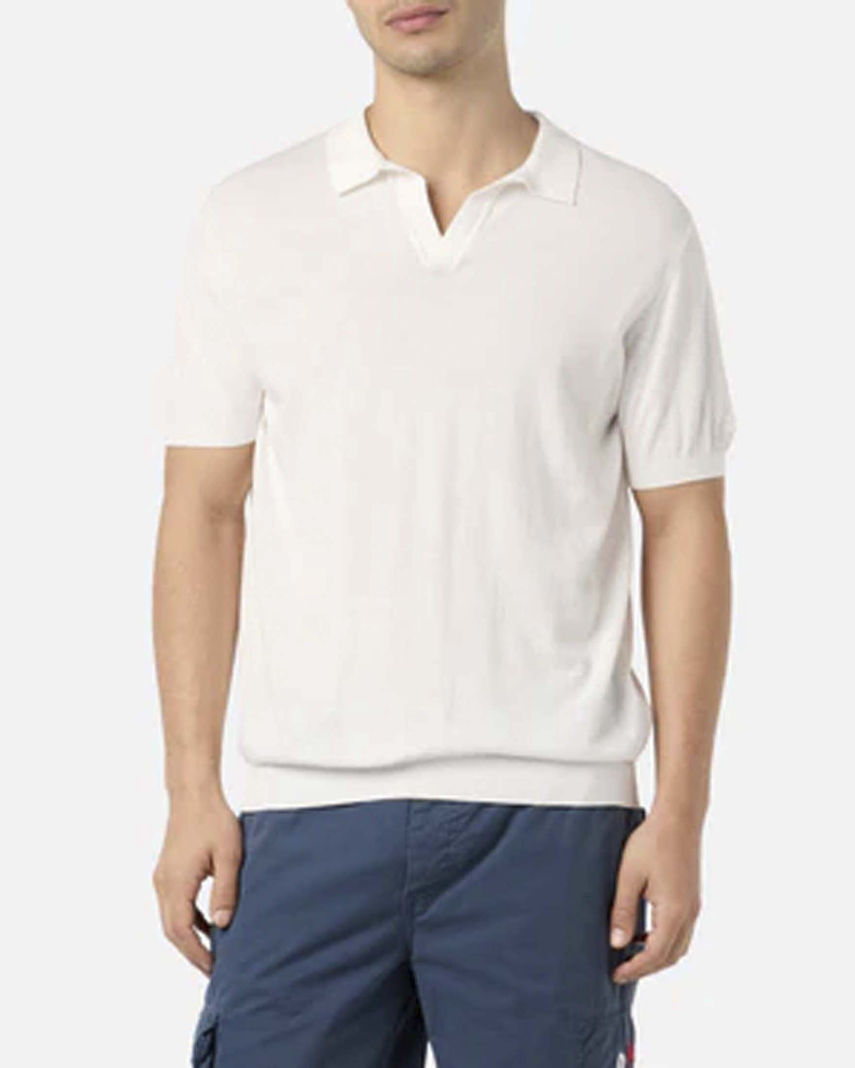 Polo Sloan panna MC2 Saint Barth in maglia di cotone con colletto bowling