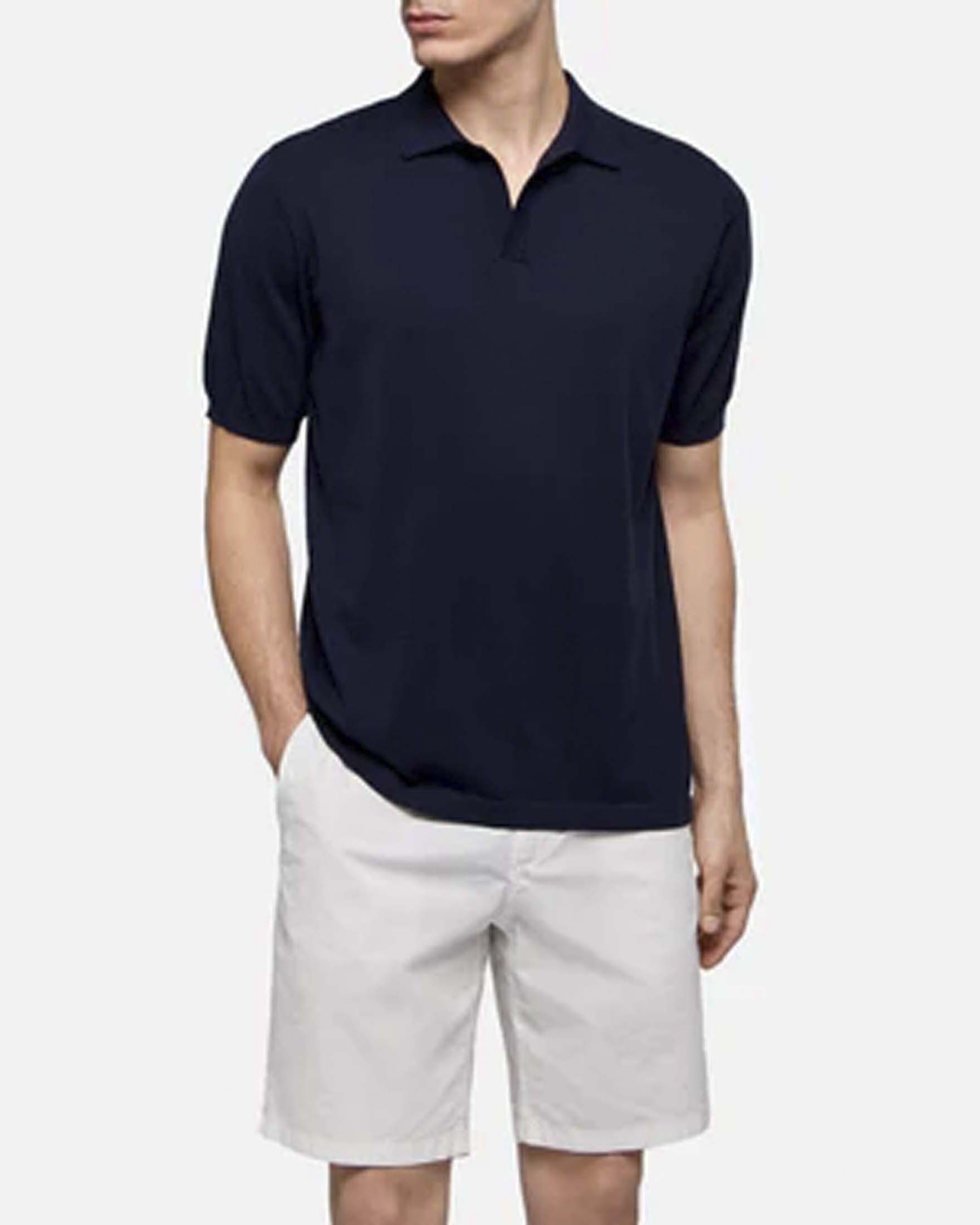 Polo Sloan blu MC2 Saint Barth in maglia di cotone con colletto bowling