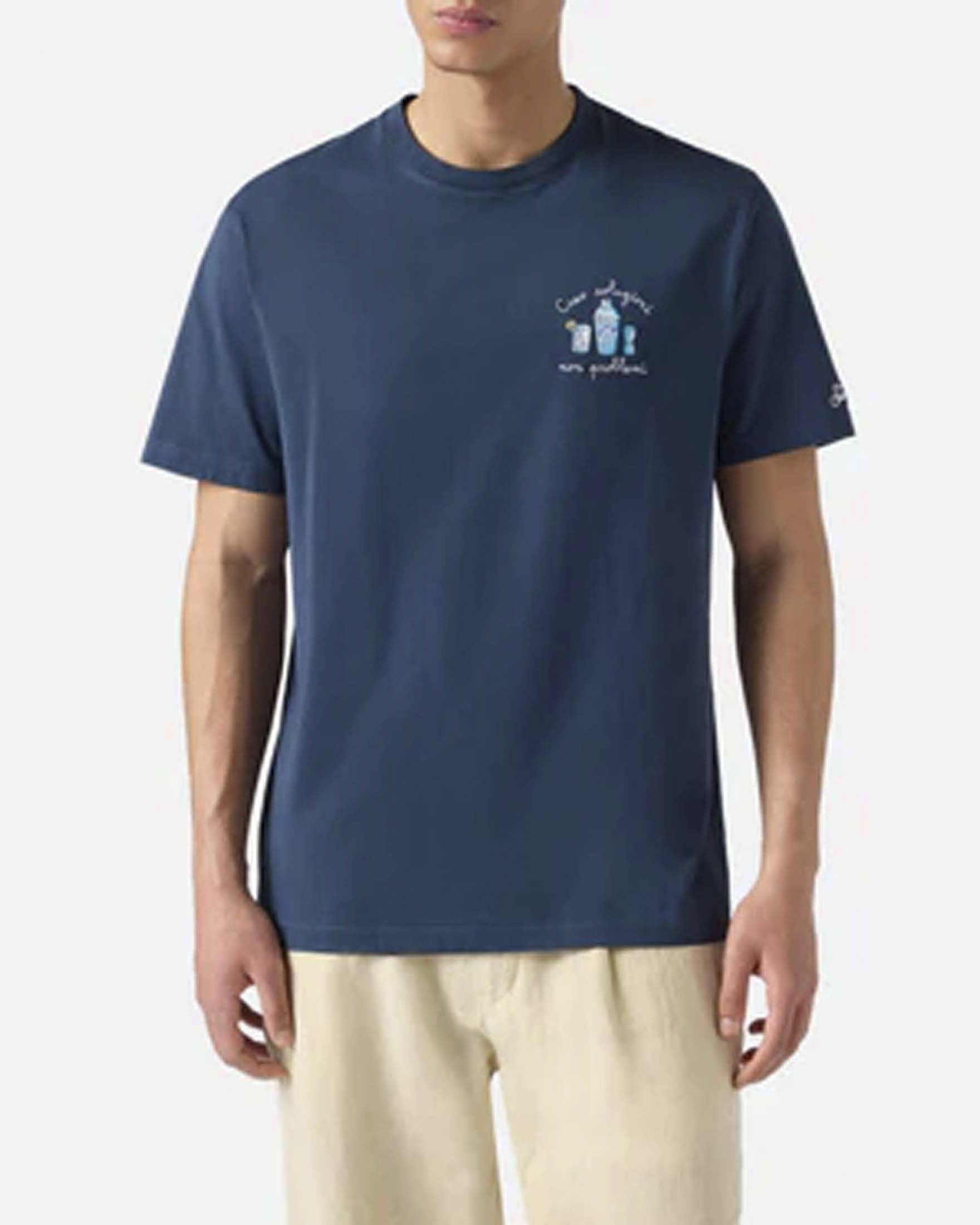 T-shirt blu mezza manica con ricamo Barman Soluzioni sul petto