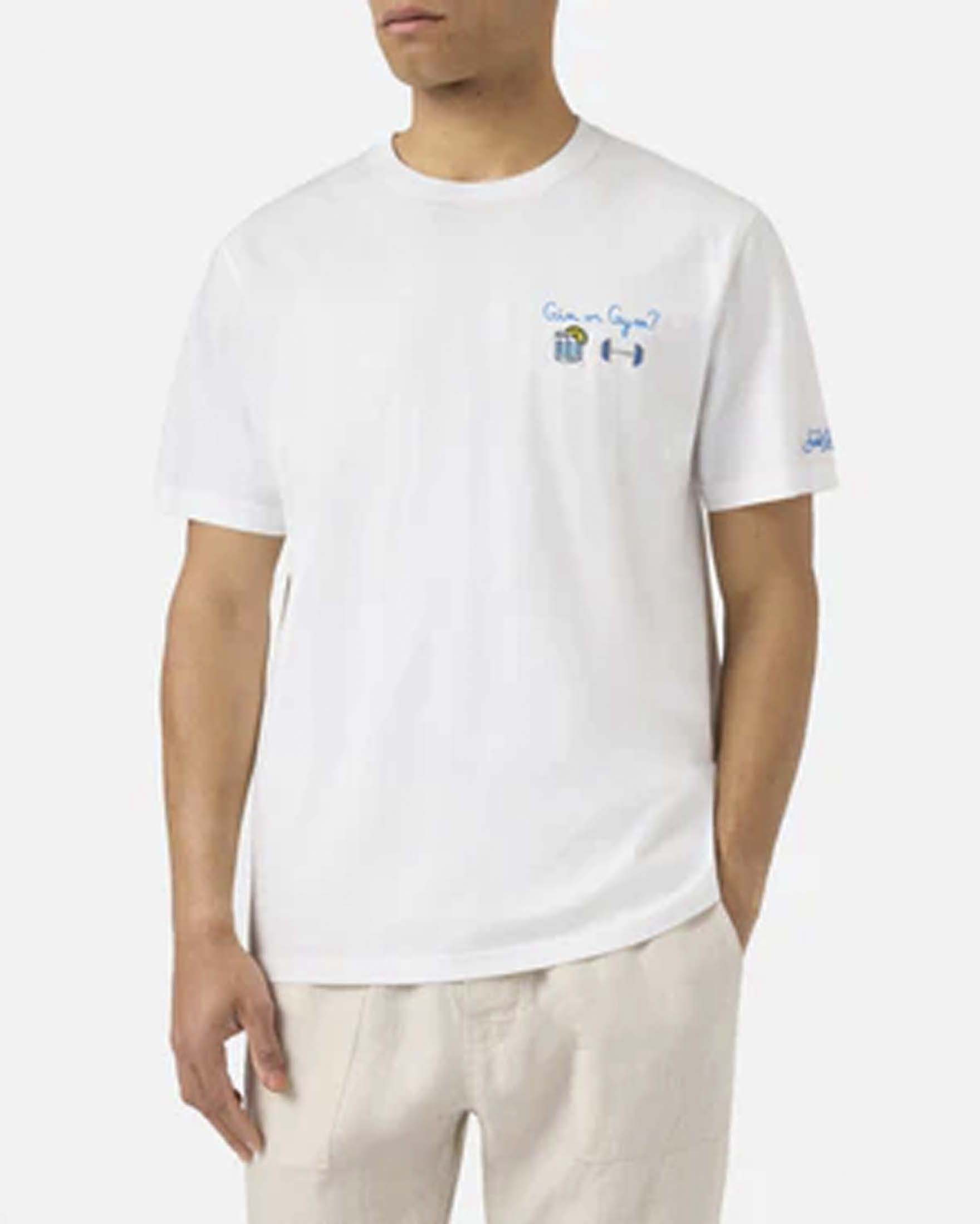 T-shirt bianca mezza manica con ricamo Gin or Gym sul petto