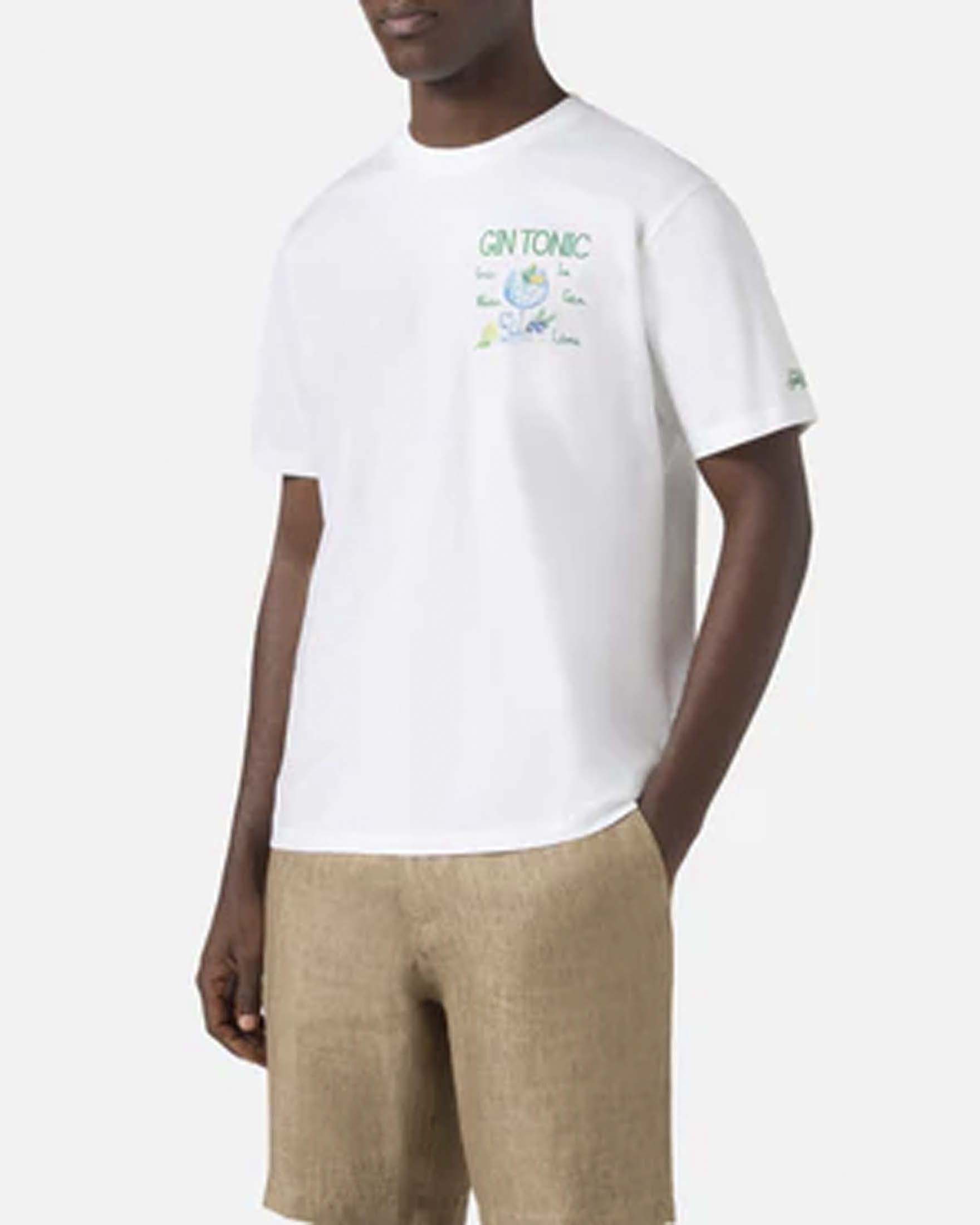T-shirt bianca mezza manica con stampa bicchiere e ingredienti Gin Tonic