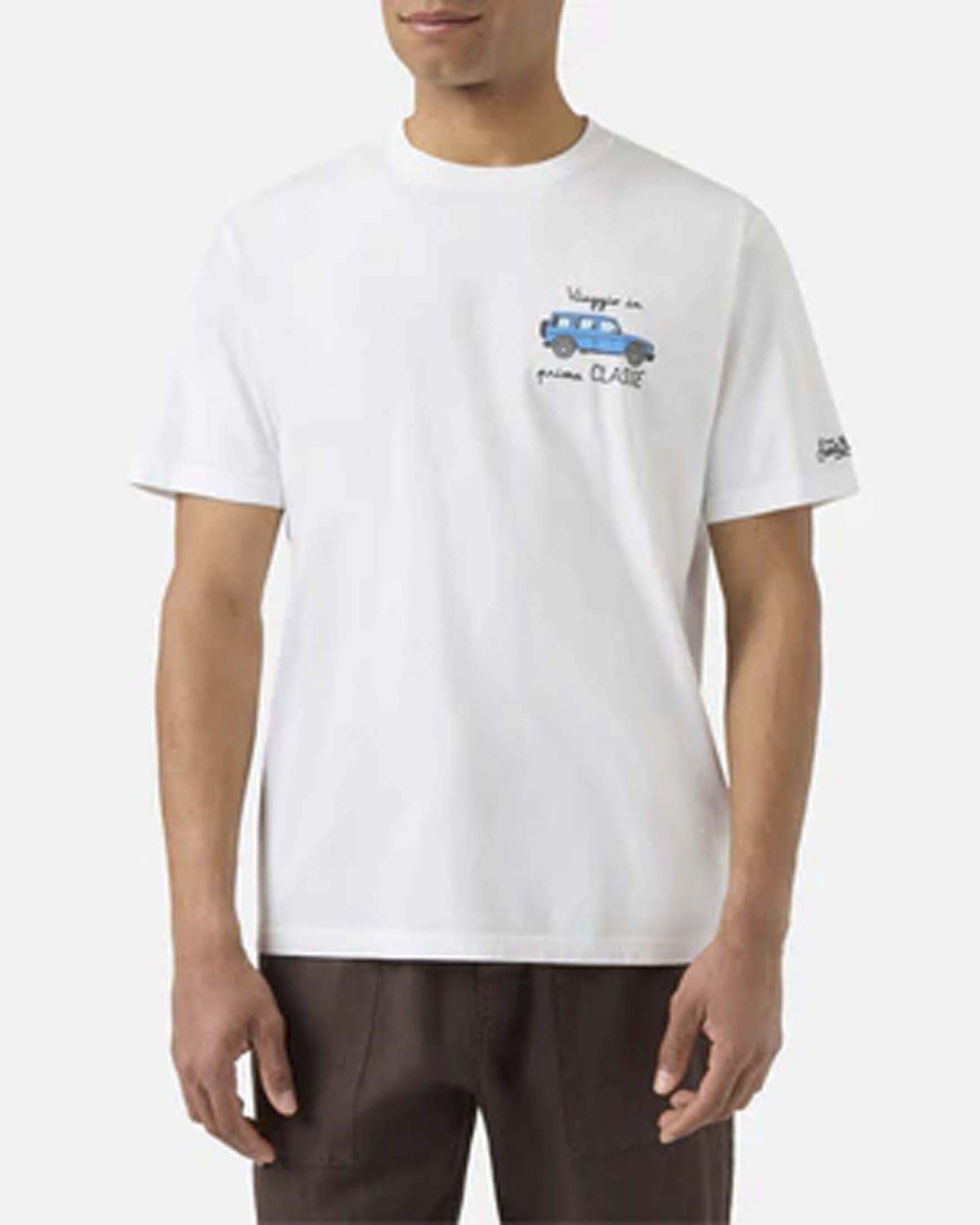 T-shirt bianca mezza manica con stampa Viaggio In Prima Classe