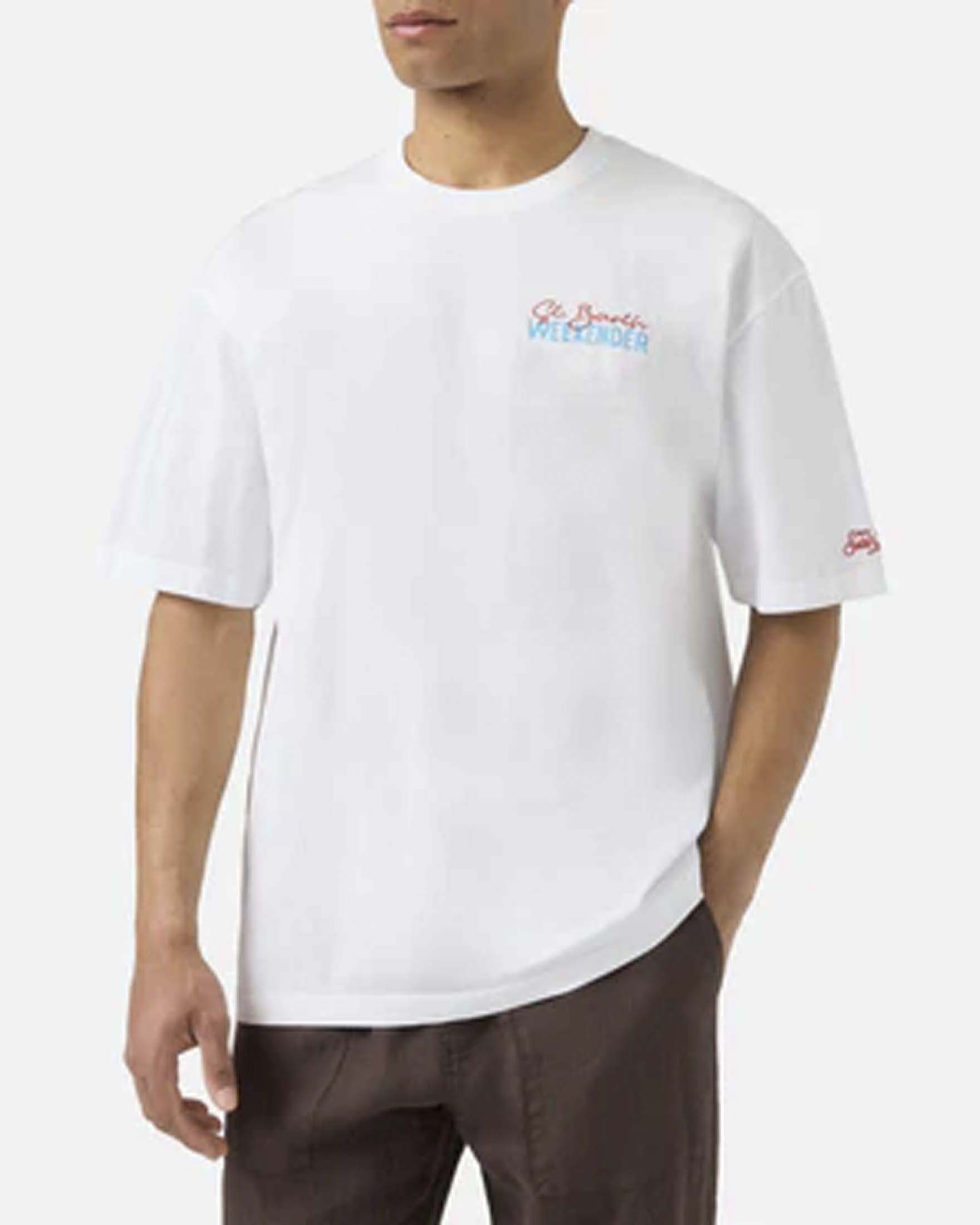 T-shirt bianca mezza manica con maxi stampa Weekender sul retro