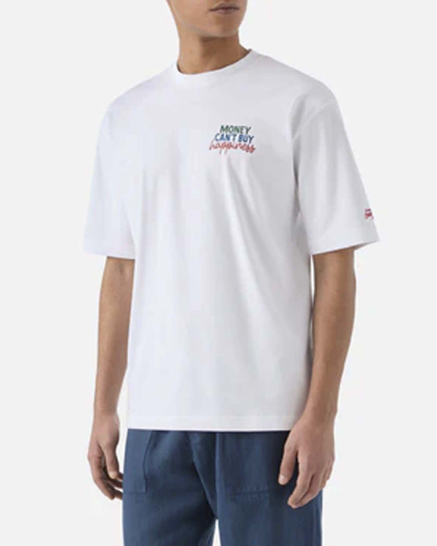 T-shirt MC2 Saint Barth bianca mezza manica con maxi stampa Money Can't Buy Happiness sul retro